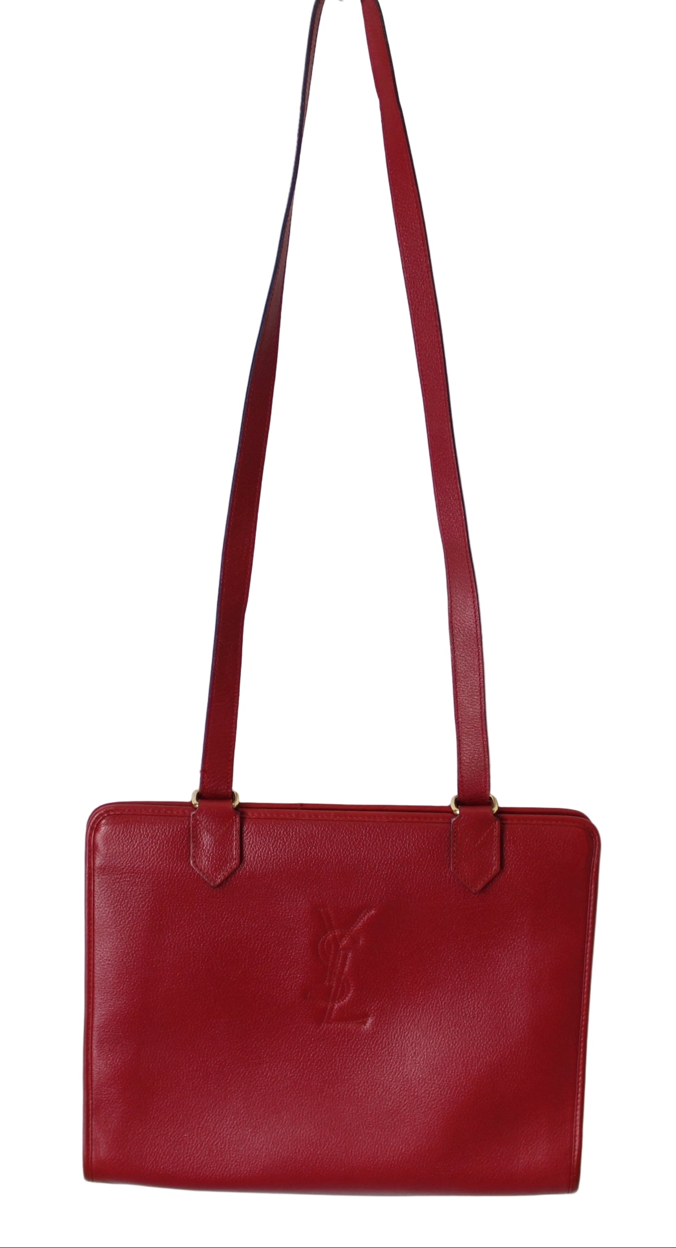 Yves Saint Laurent Red Leather Embossed Logo Shoulder Bag