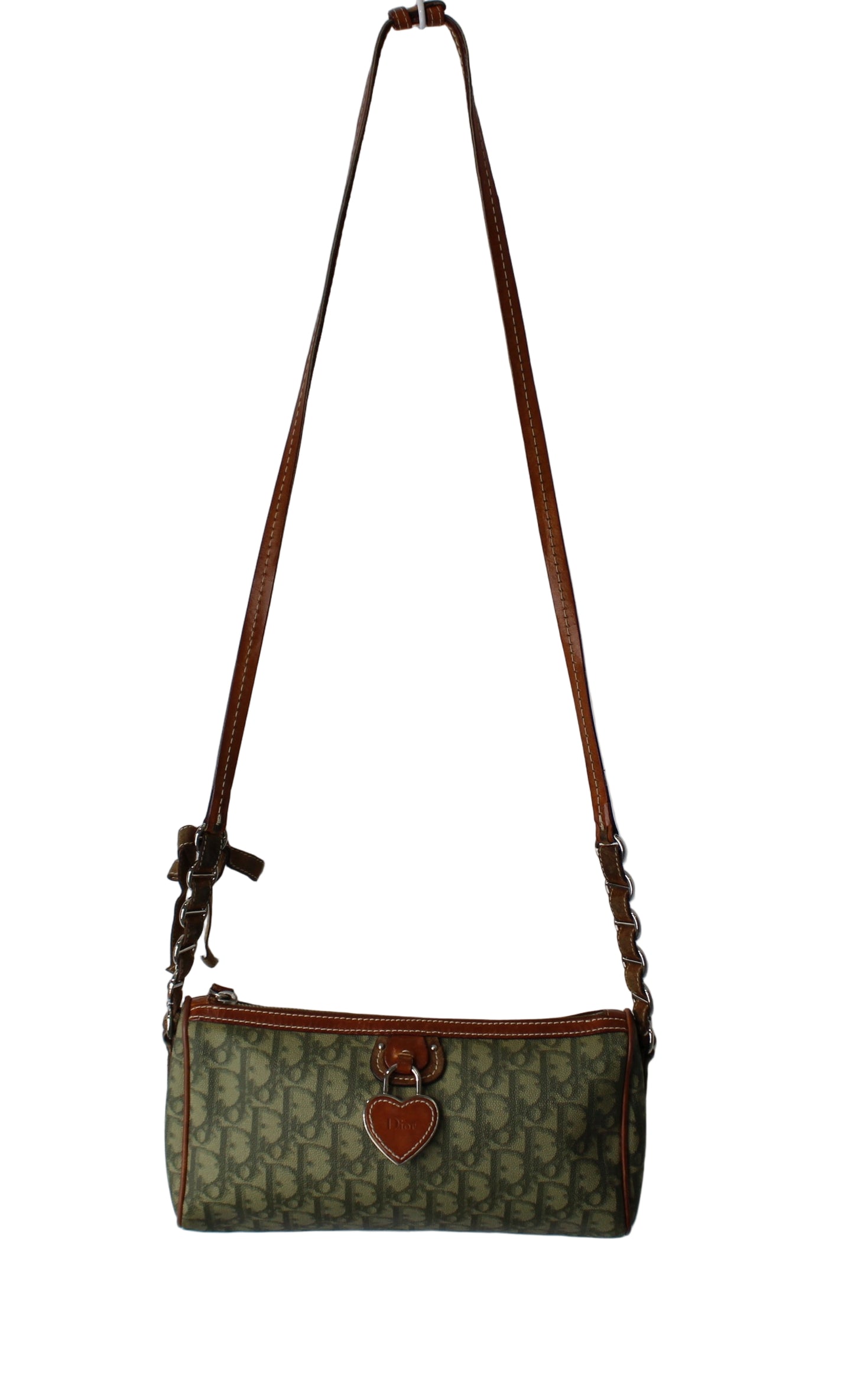 Christian Dior Khaki Canvas Leather Romantique Crossbody Bag