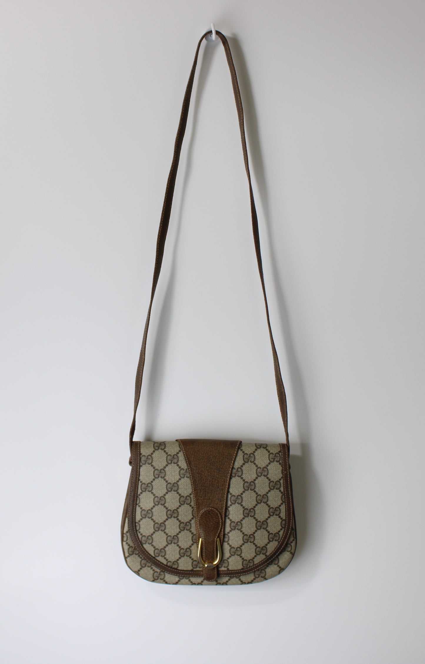 Gucci Brown GG Canvas Leather Horsebit Flap Crossbody Bag
