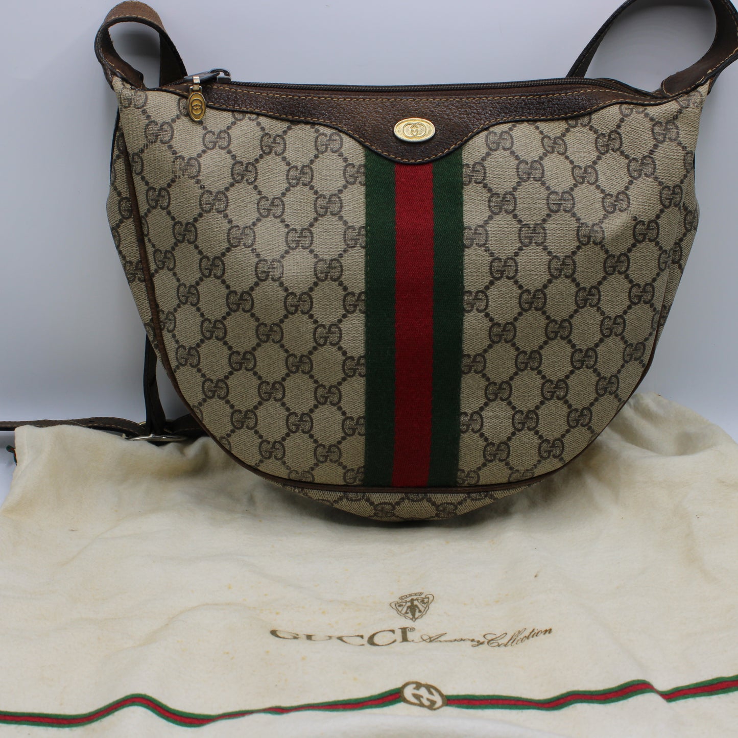 Gucci Beige Brown Coated Canvas Ophidia Hobo Shoulder Bag