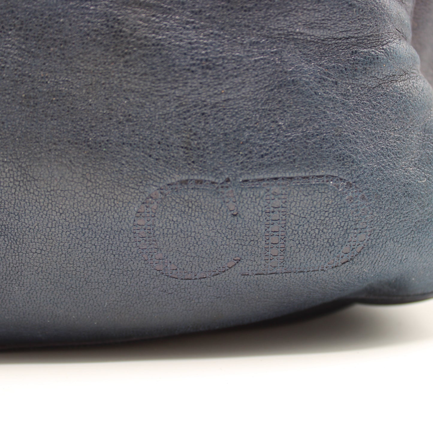 Christian Dior Navy Lambskin Leather Gold Charm Boston Bag