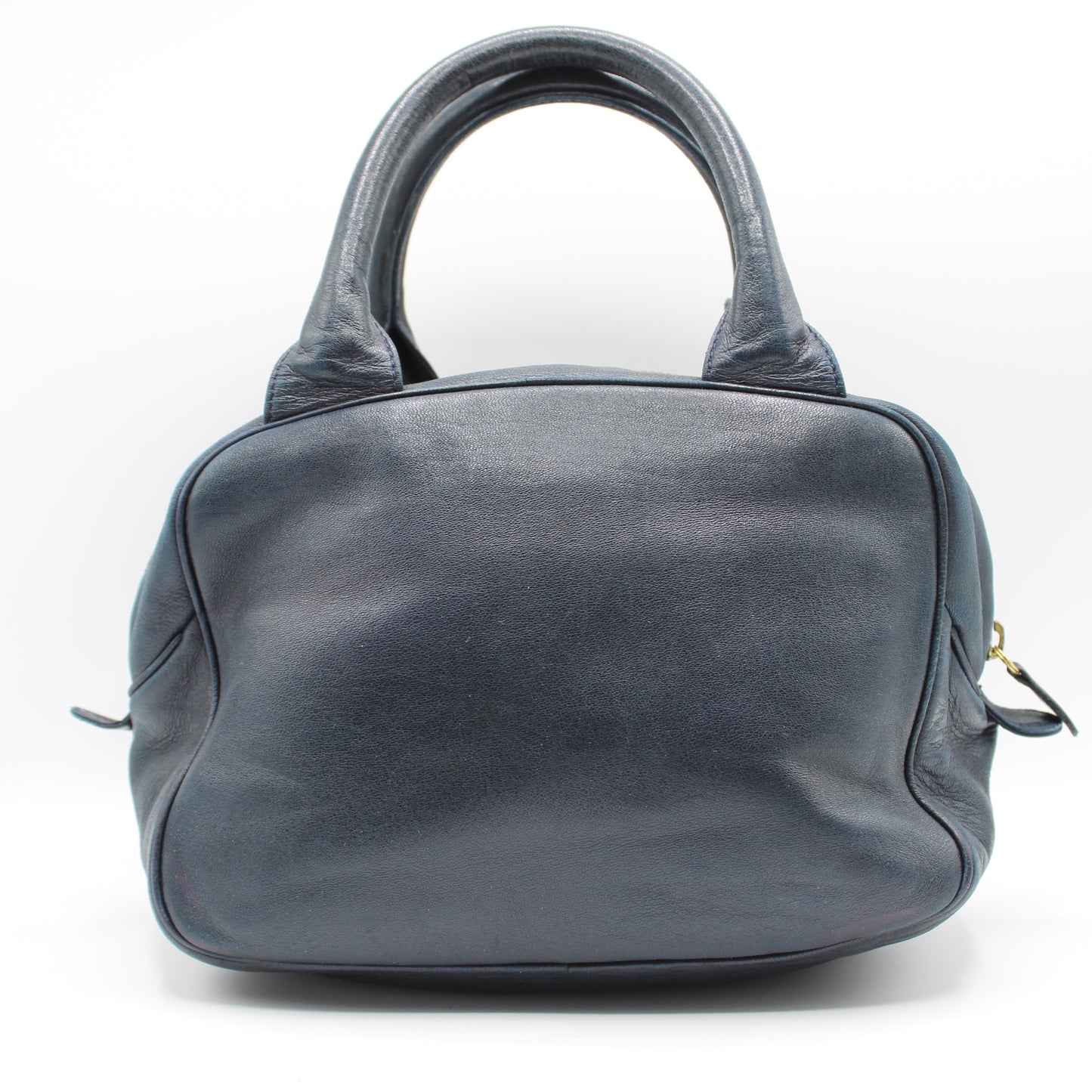 Christian Dior Navy Lambskin Leather Gold Charm Boston Bag