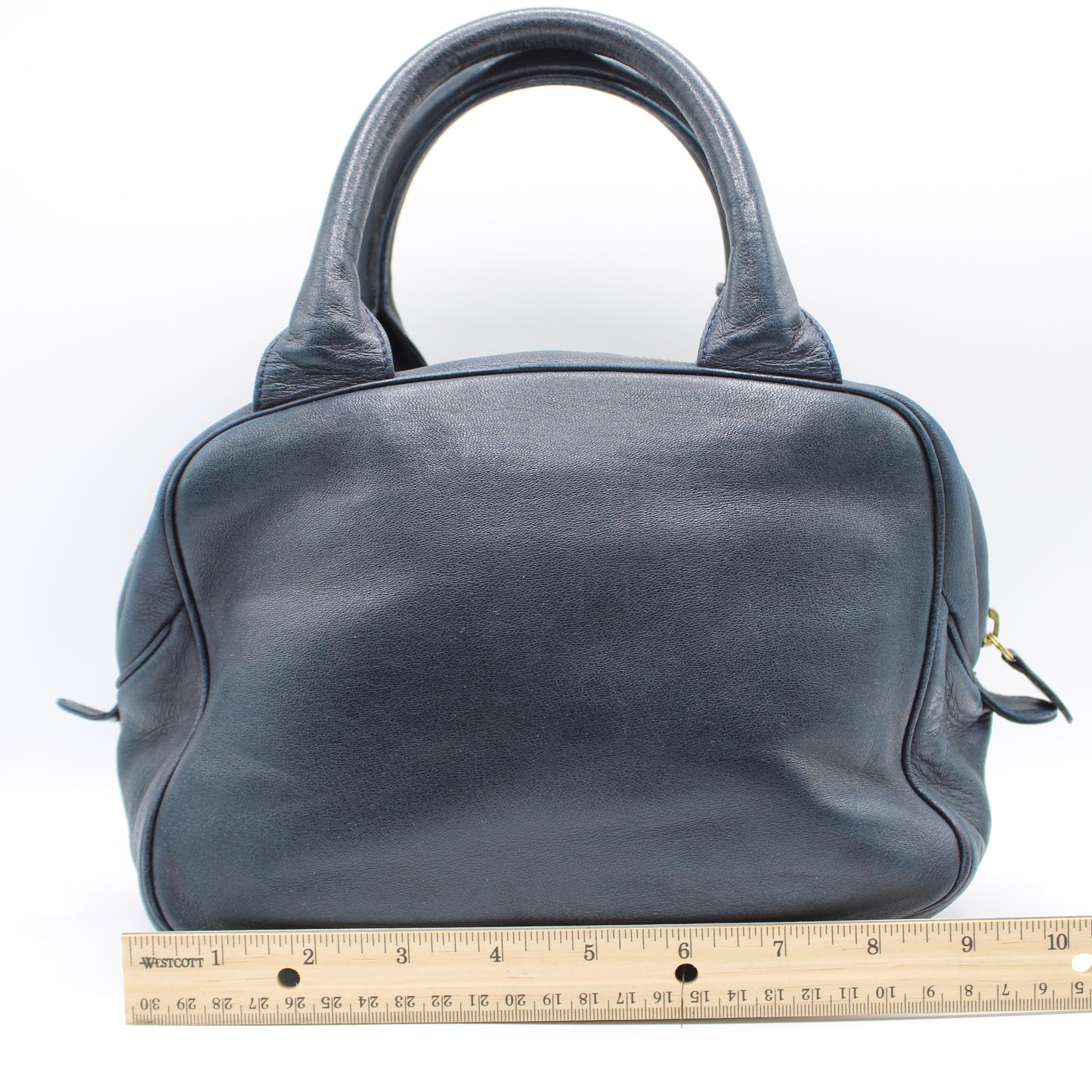 Christian Dior Navy Lambskin Leather Gold Charm Boston Bag