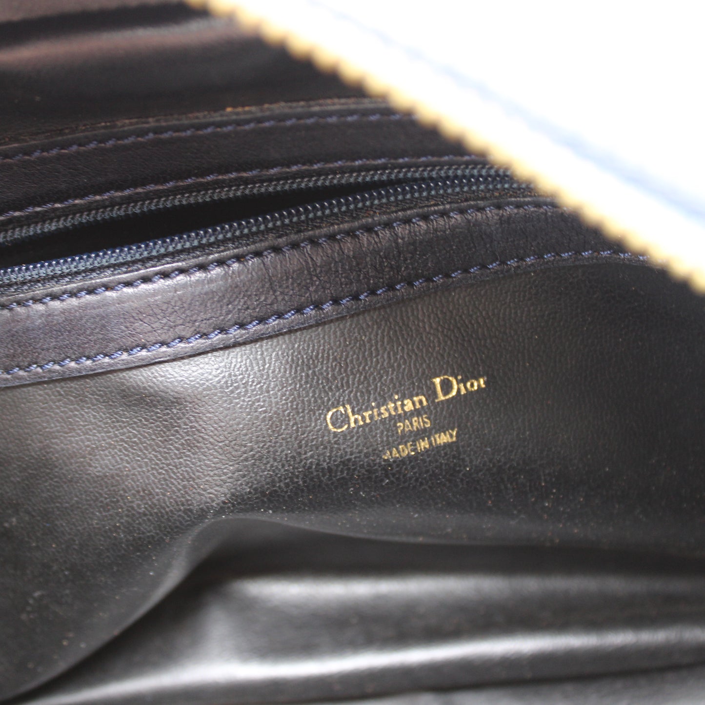 Christian Dior Navy Lambskin Leather Gold Charm Boston Bag