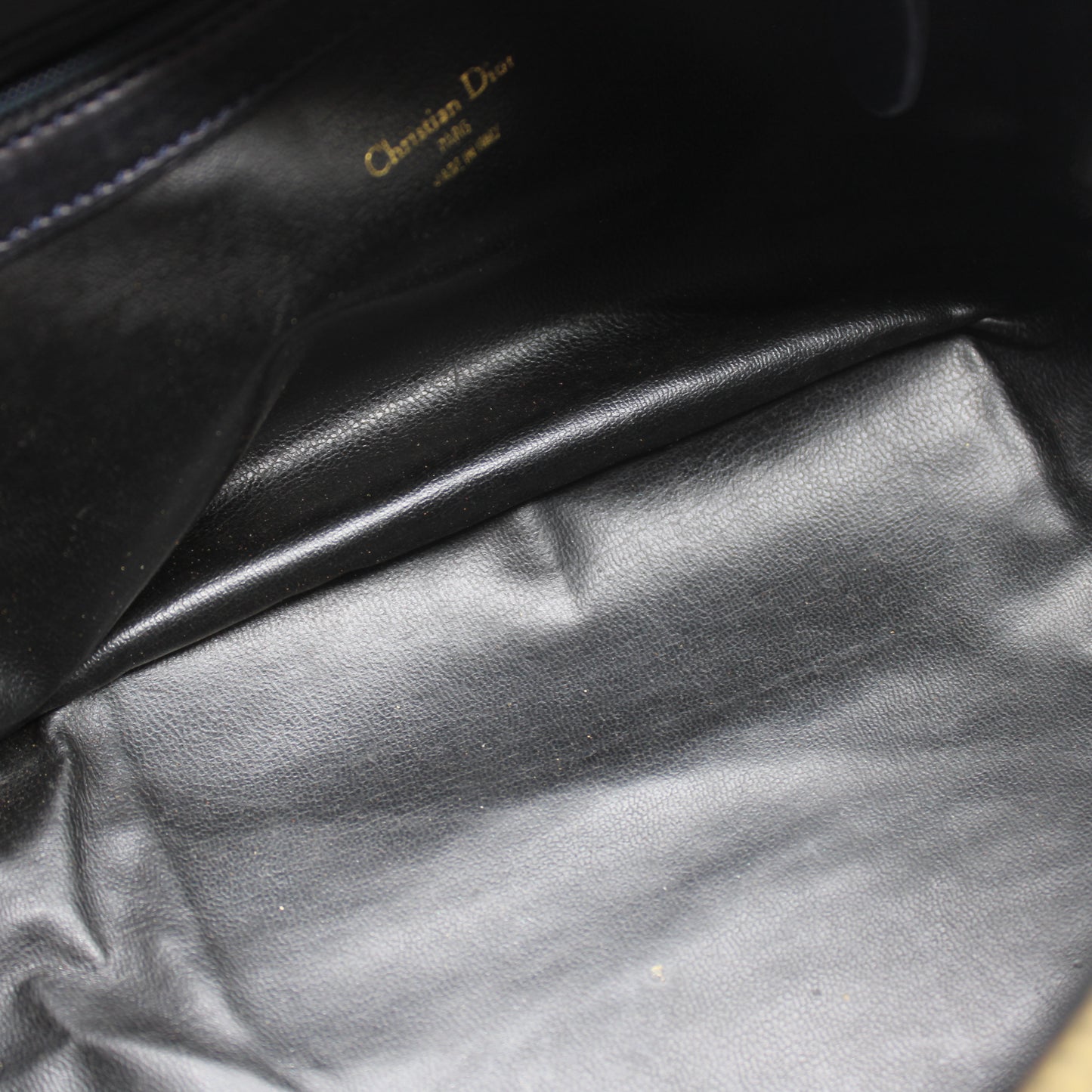 Christian Dior Navy Lambskin Leather Gold Charm Boston Bag