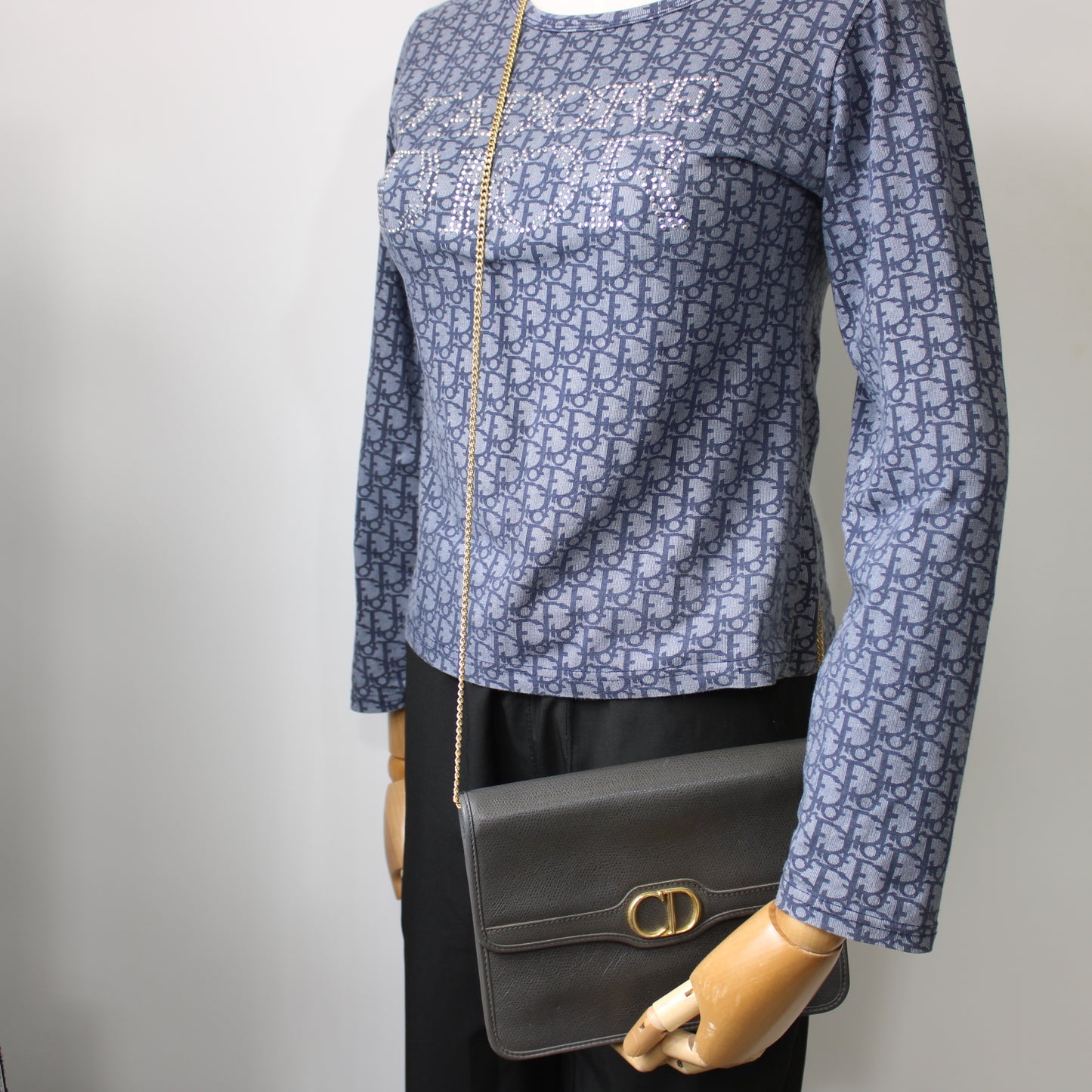 Christian Dior Gray Textured Leather Flap Crossbody Bag