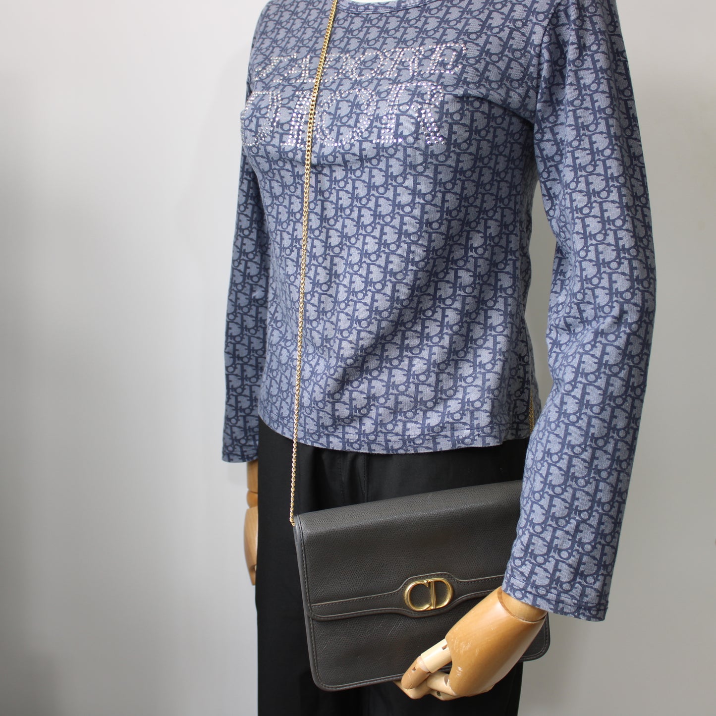 Christian Dior Gray Textured Leather Flap Crossbody Bag