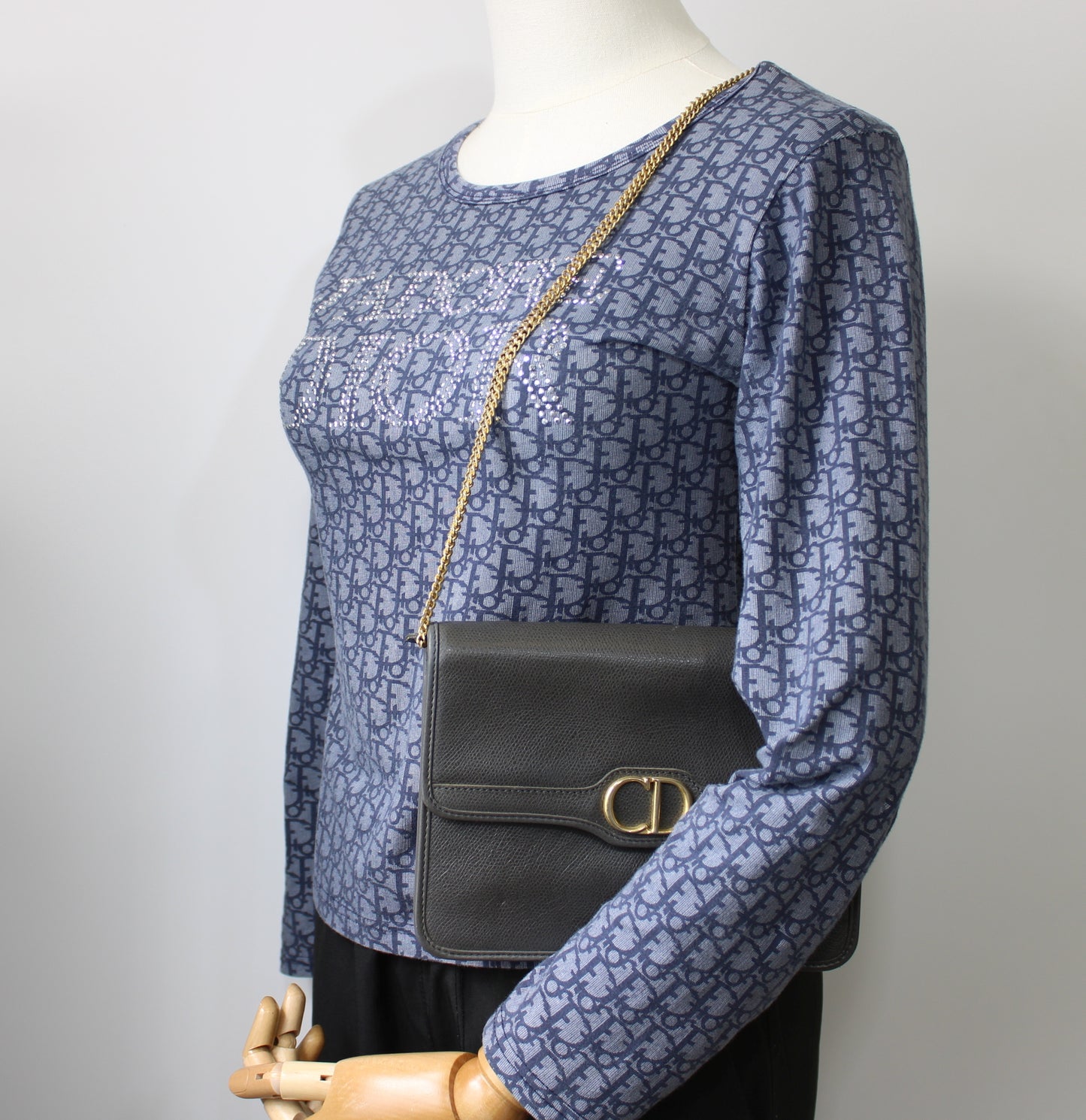 Christian Dior Gray Textured Leather Flap Crossbody Bag