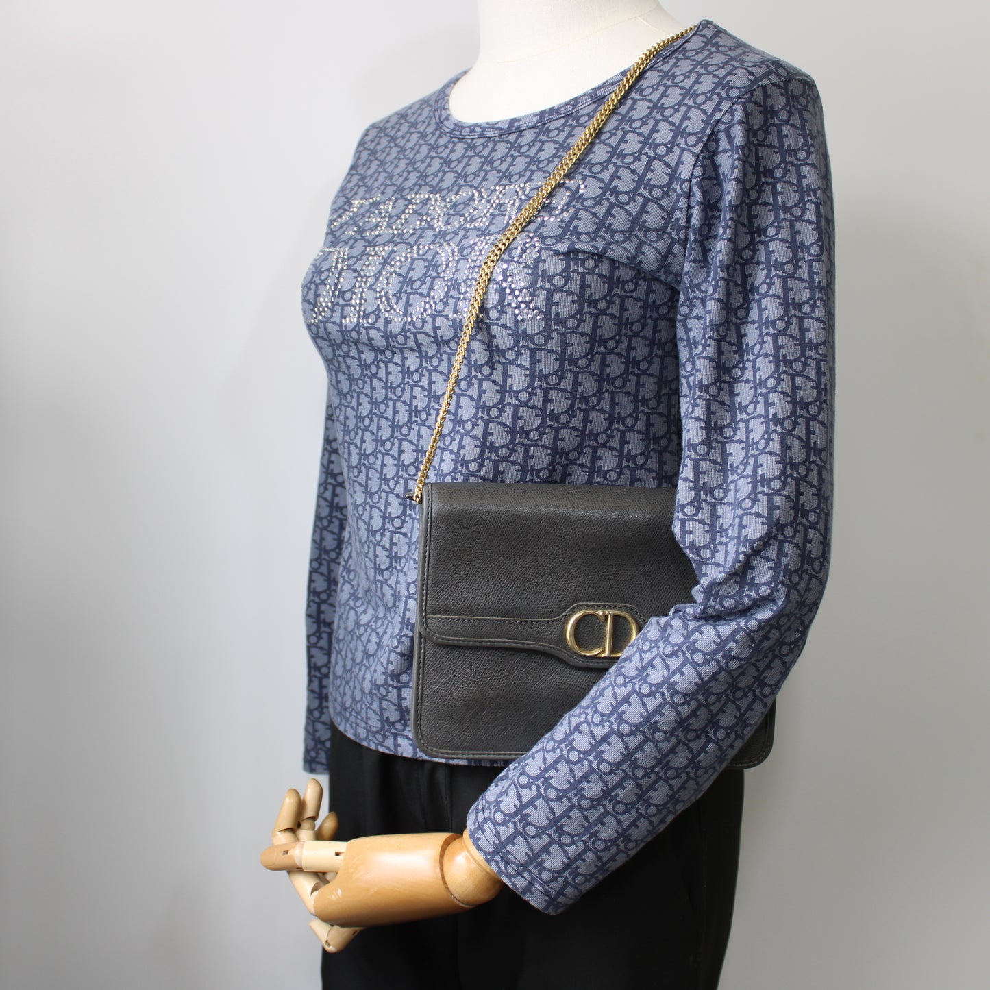 Christian Dior Gray Textured Leather Flap Crossbody Bag