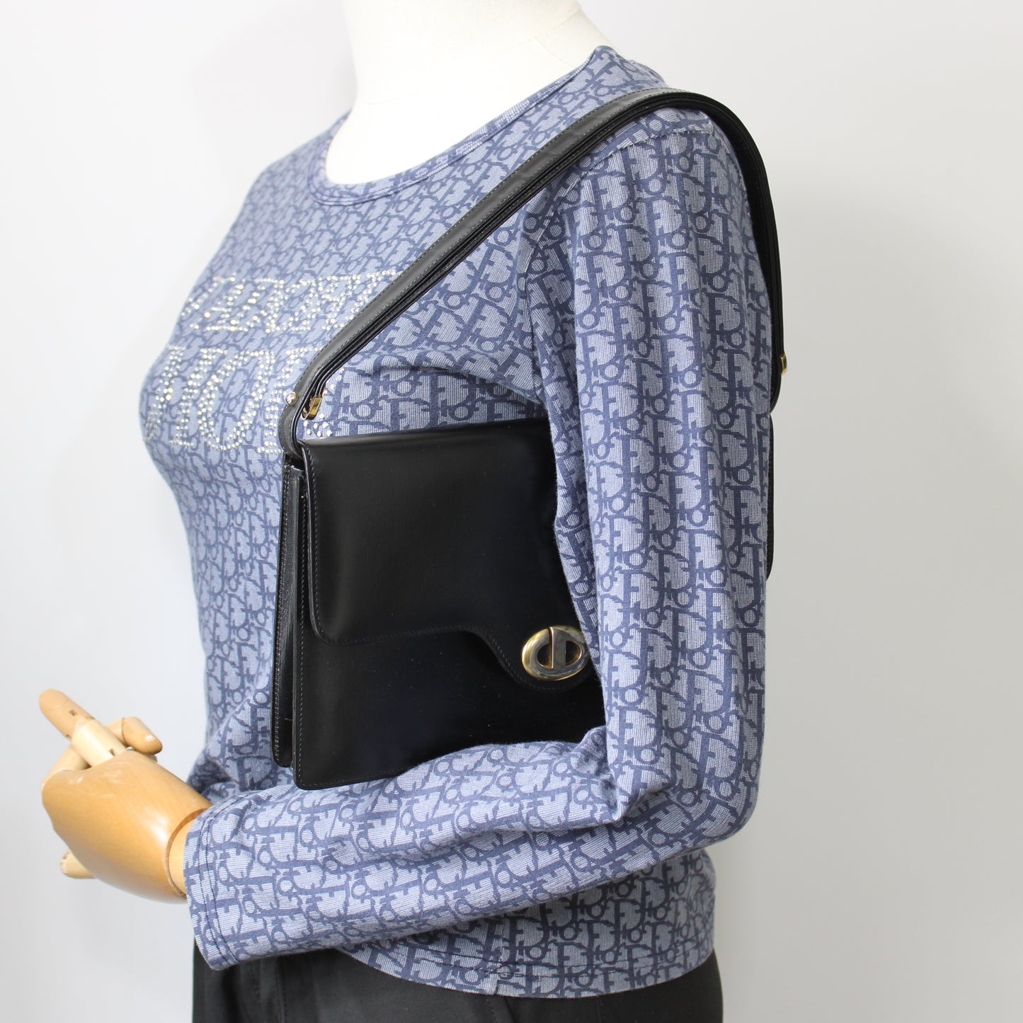 Christian Dior Black Leather Logo Flap Shoulder Bag