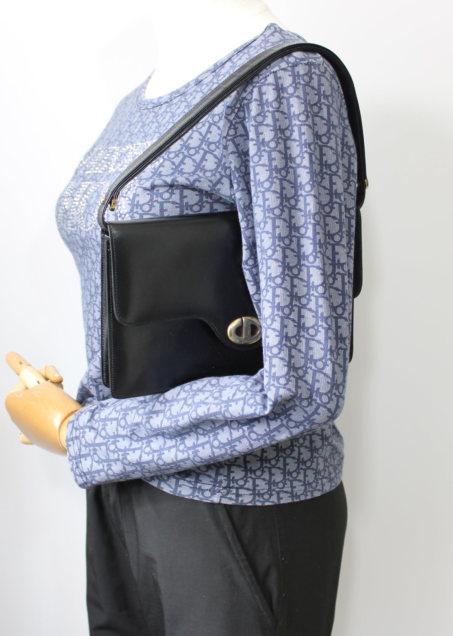 Christian Dior Black Leather Logo Flap Shoulder Bag