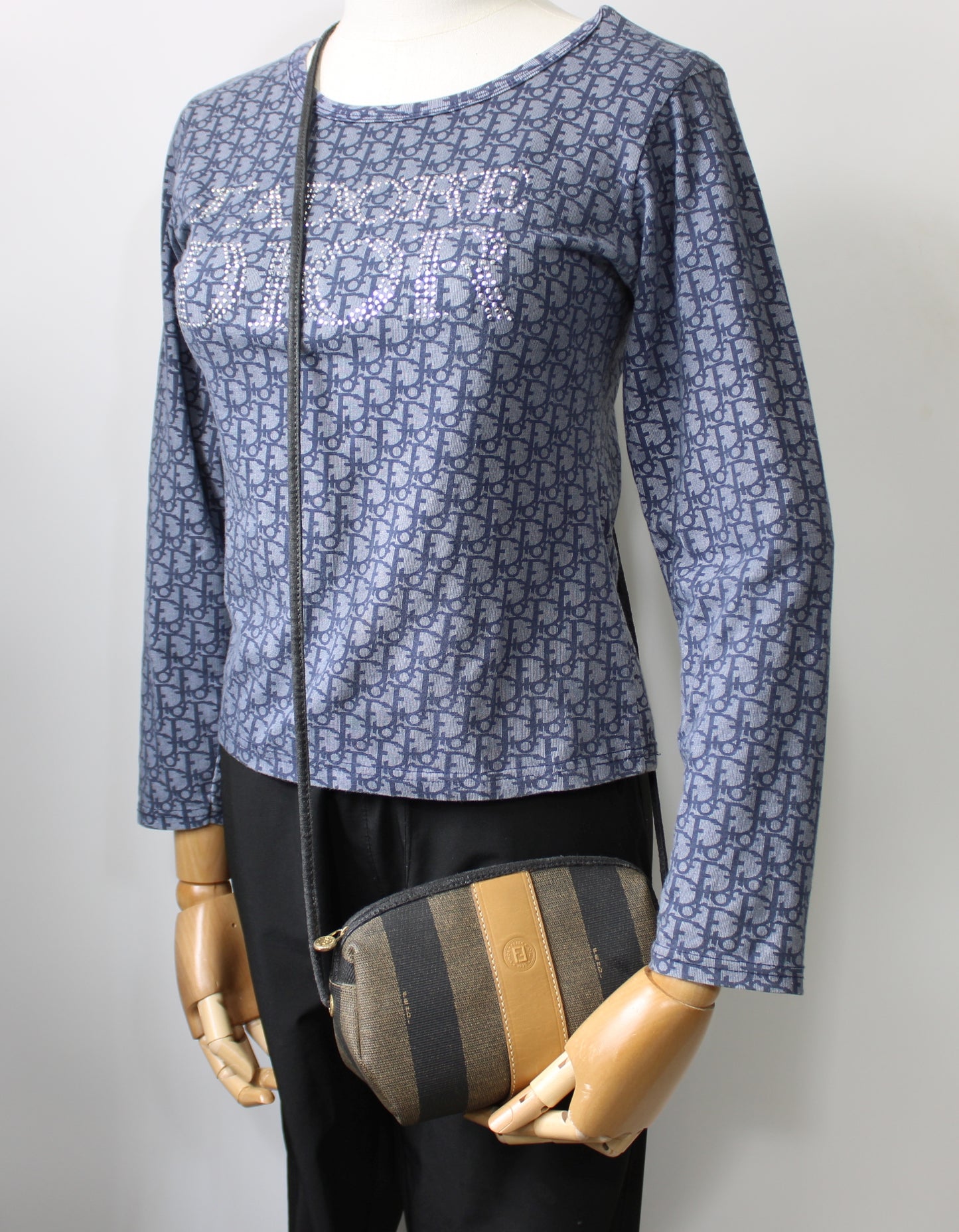 Fendi Brown Canvas Pequin Striped Crossbody Bag