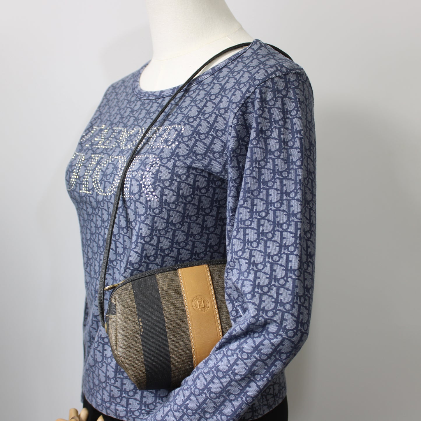 Fendi Brown Canvas Pequin Striped Crossbody Bag