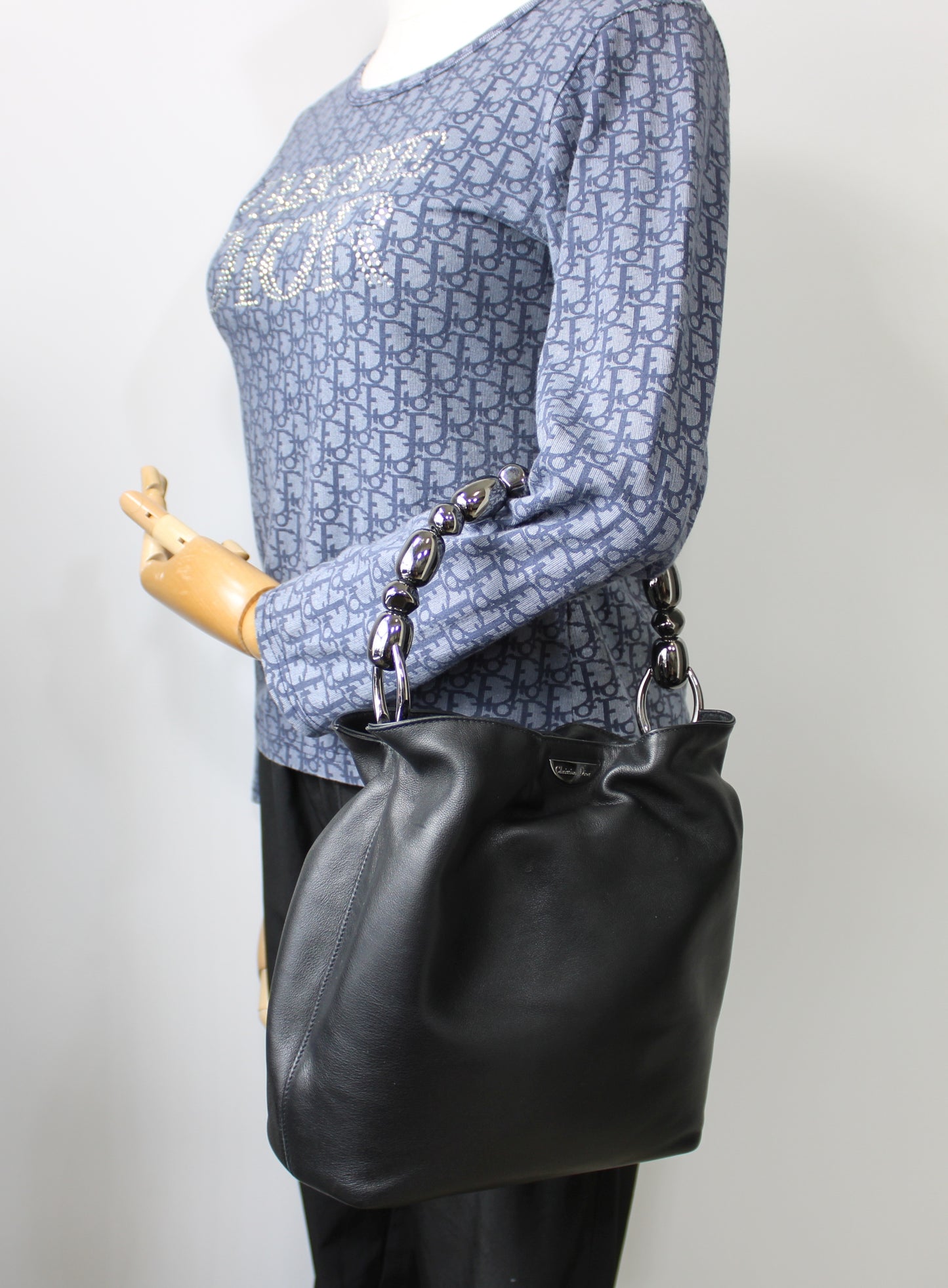 Christian Dior Black Lambskin Malice Bucket Handbag