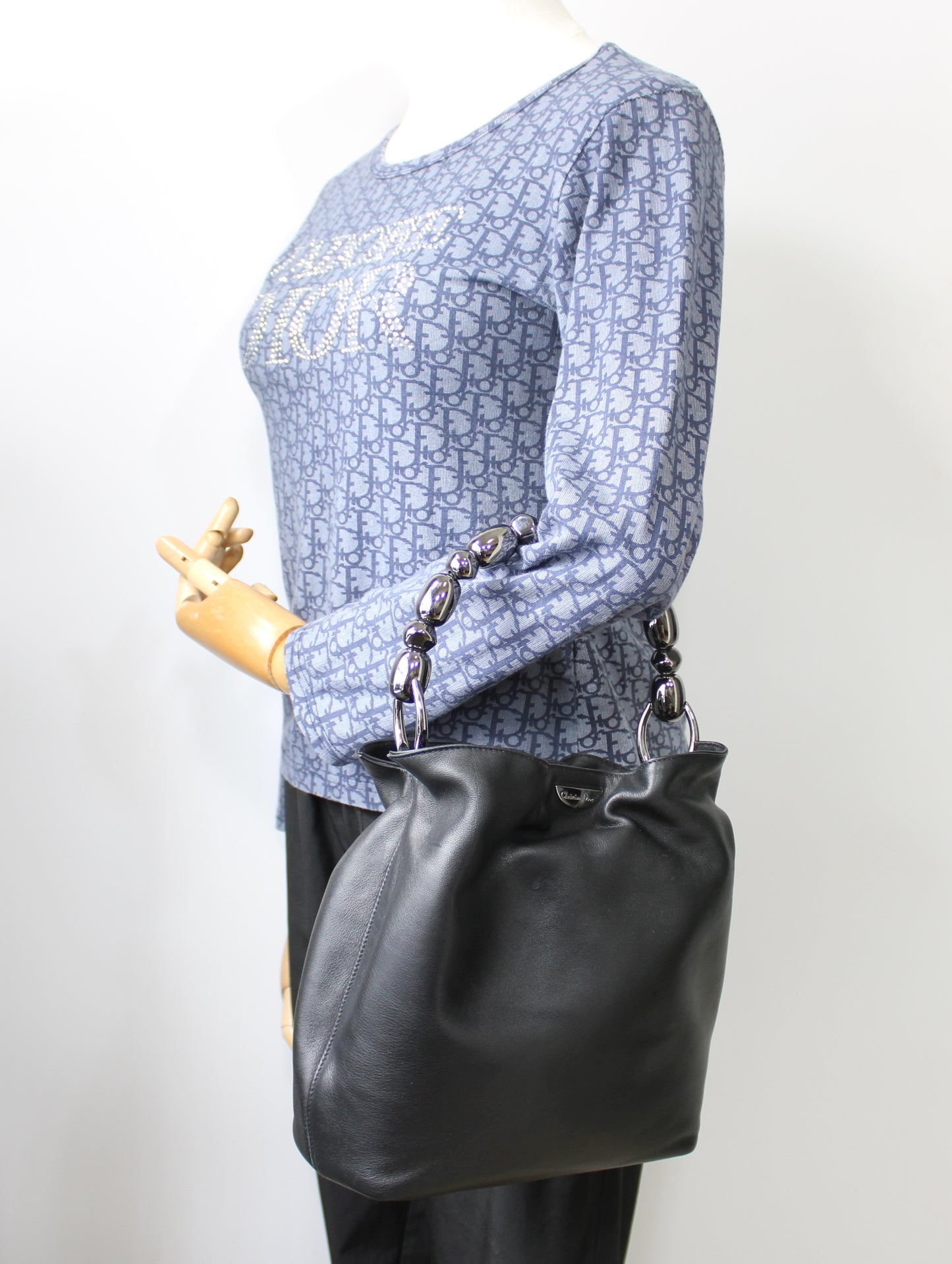 Christian Dior Black Lambskin Malice Bucket Handbag