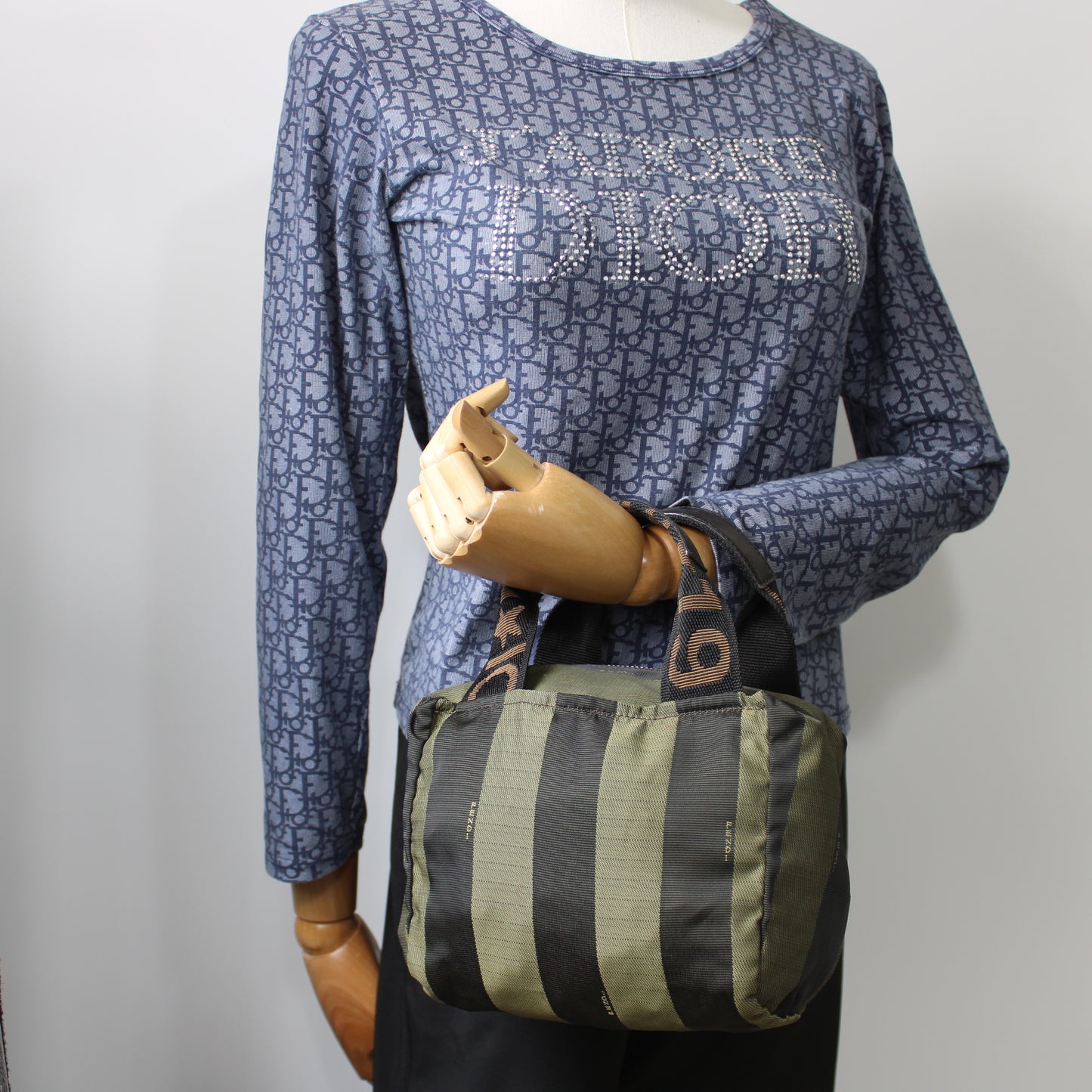 Fendi Khaki Black Pequin Striped Mini Handbag