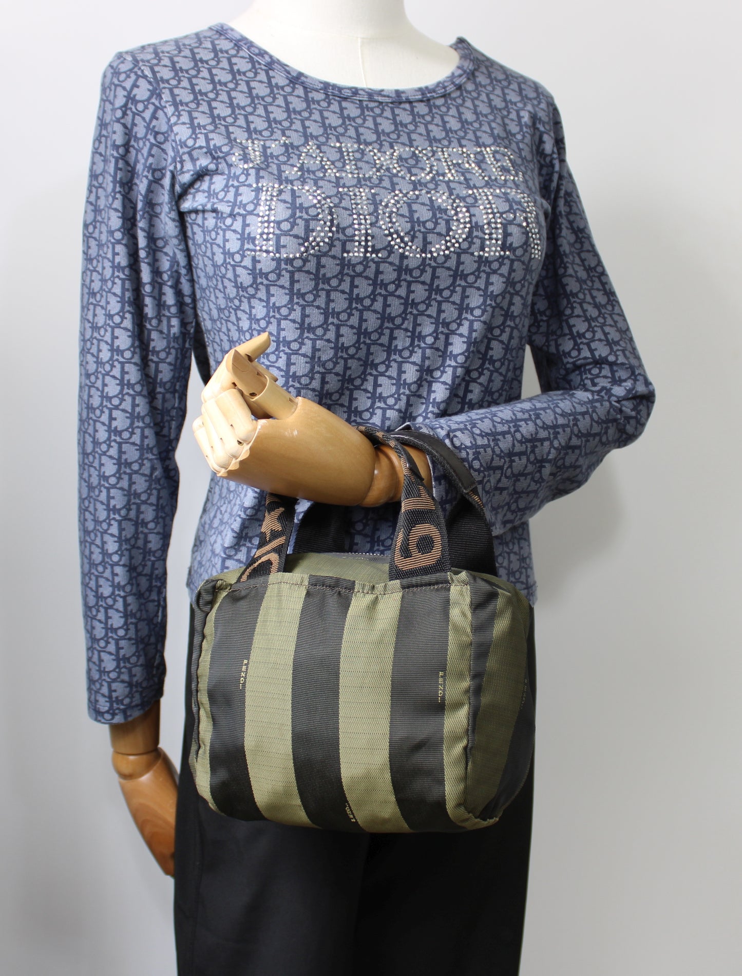 Fendi Khaki Black Pequin Striped Mini Handbag