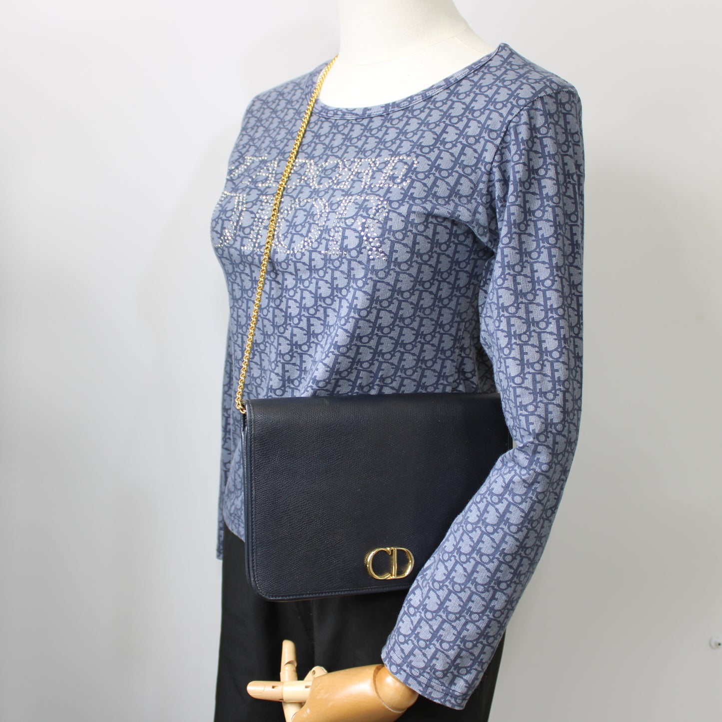 Christian Dior Black Textured Leather Chain Crossbody Bag