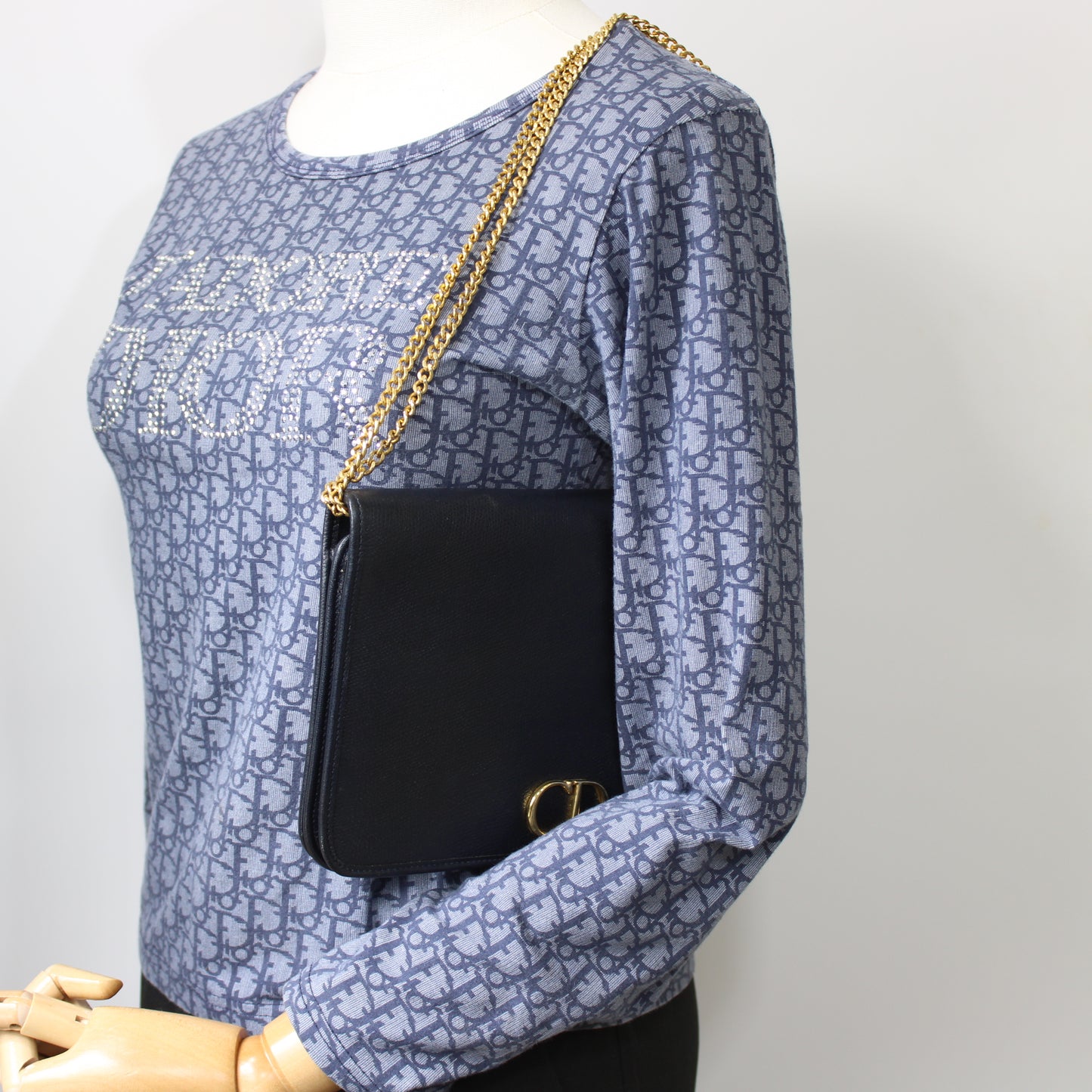 Christian Dior Black Textured Leather Chain Crossbody Bag