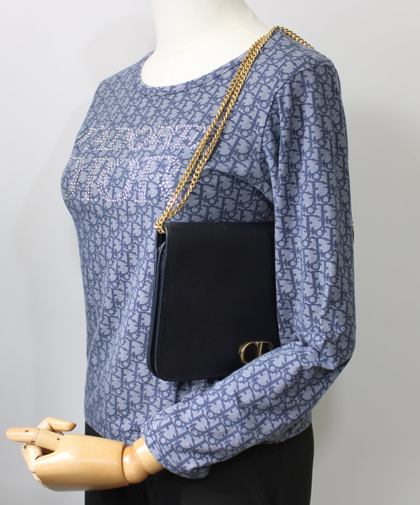 Christian Dior Black Textured Leather Chain Crossbody Bag