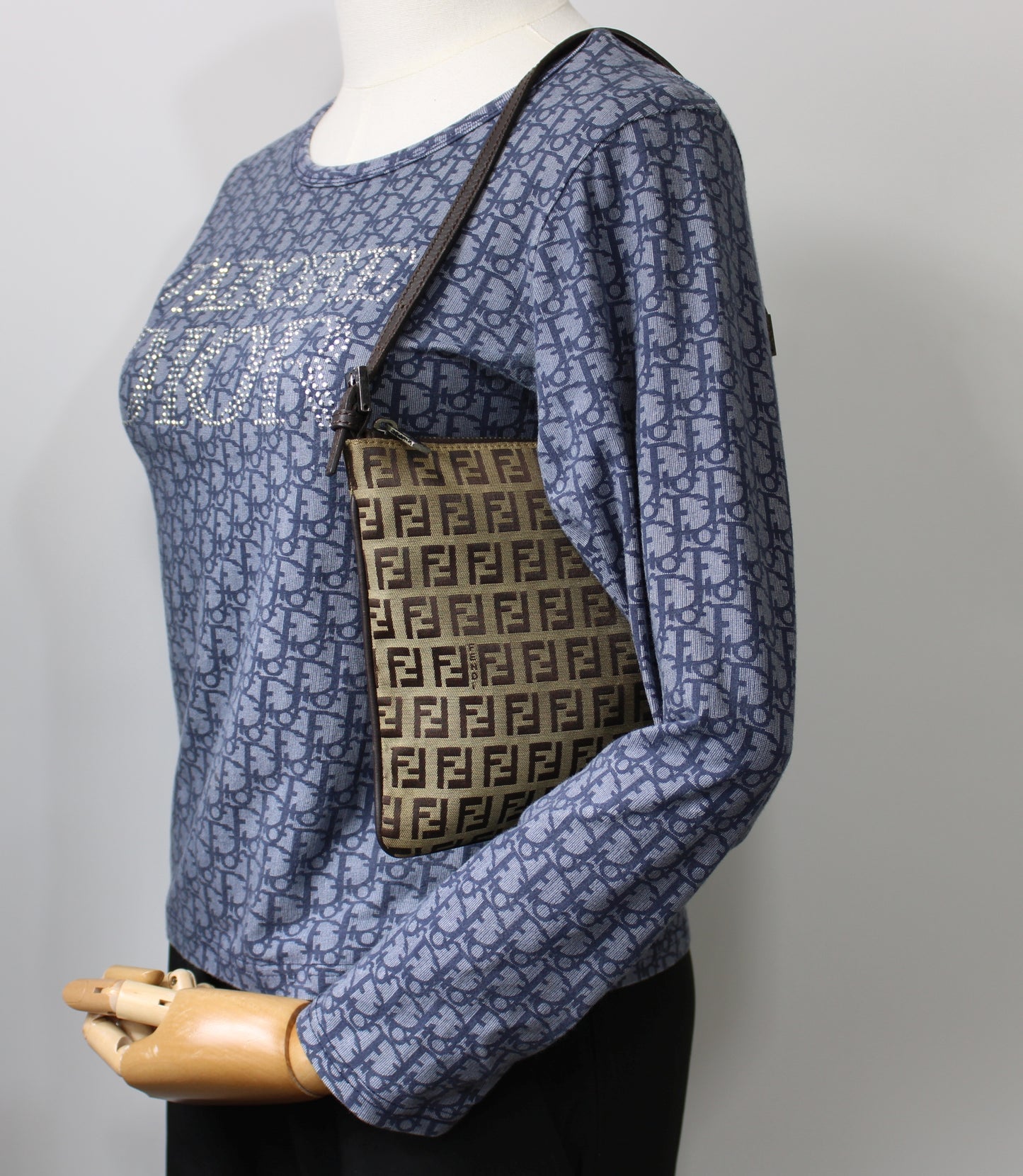 Fendi Brown Zucca Zucchino Canvas Pochette Shoulder Bag