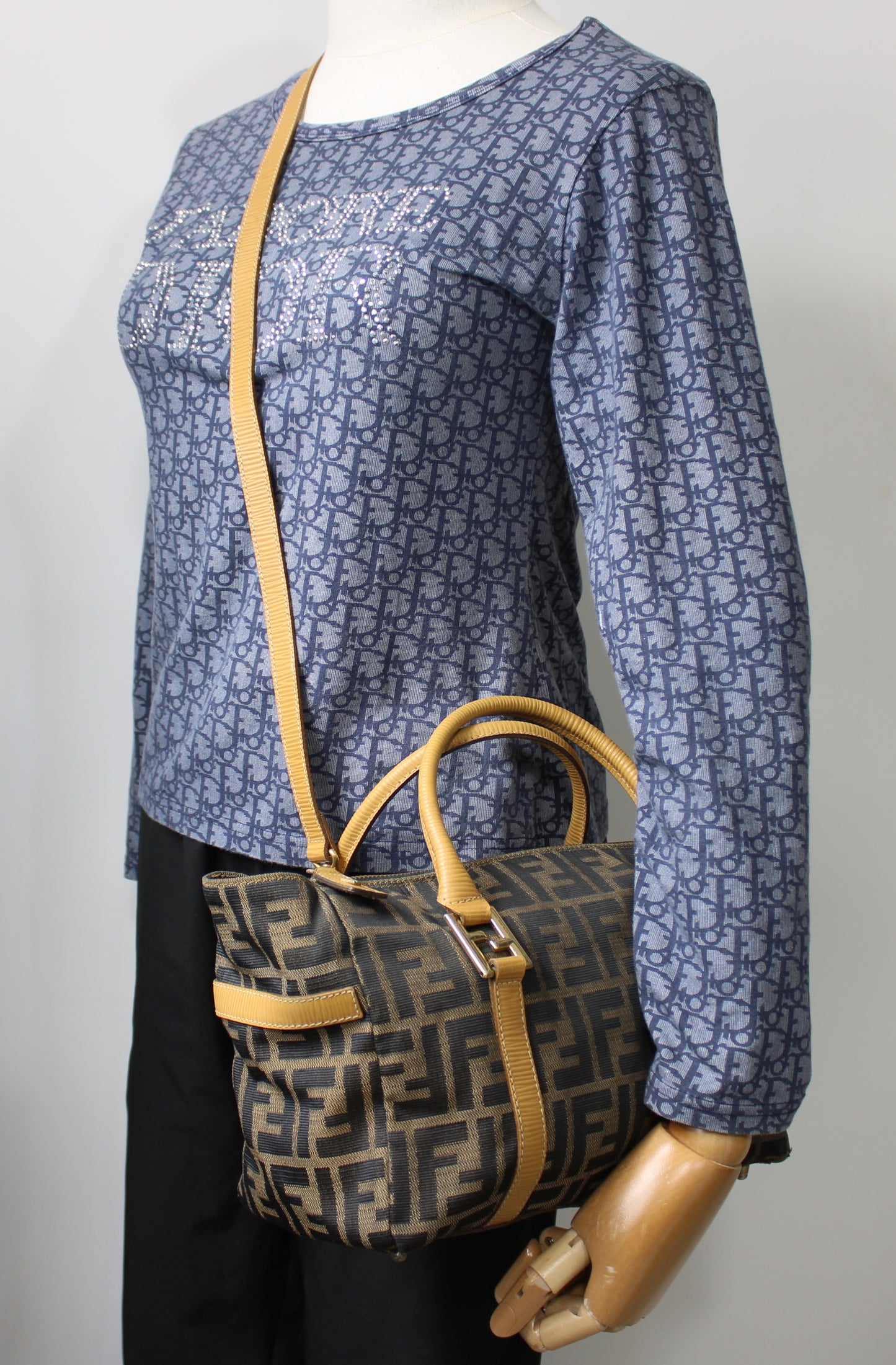 Fendi Zucca Brown Canvas Leather Boston Crossbody Bag