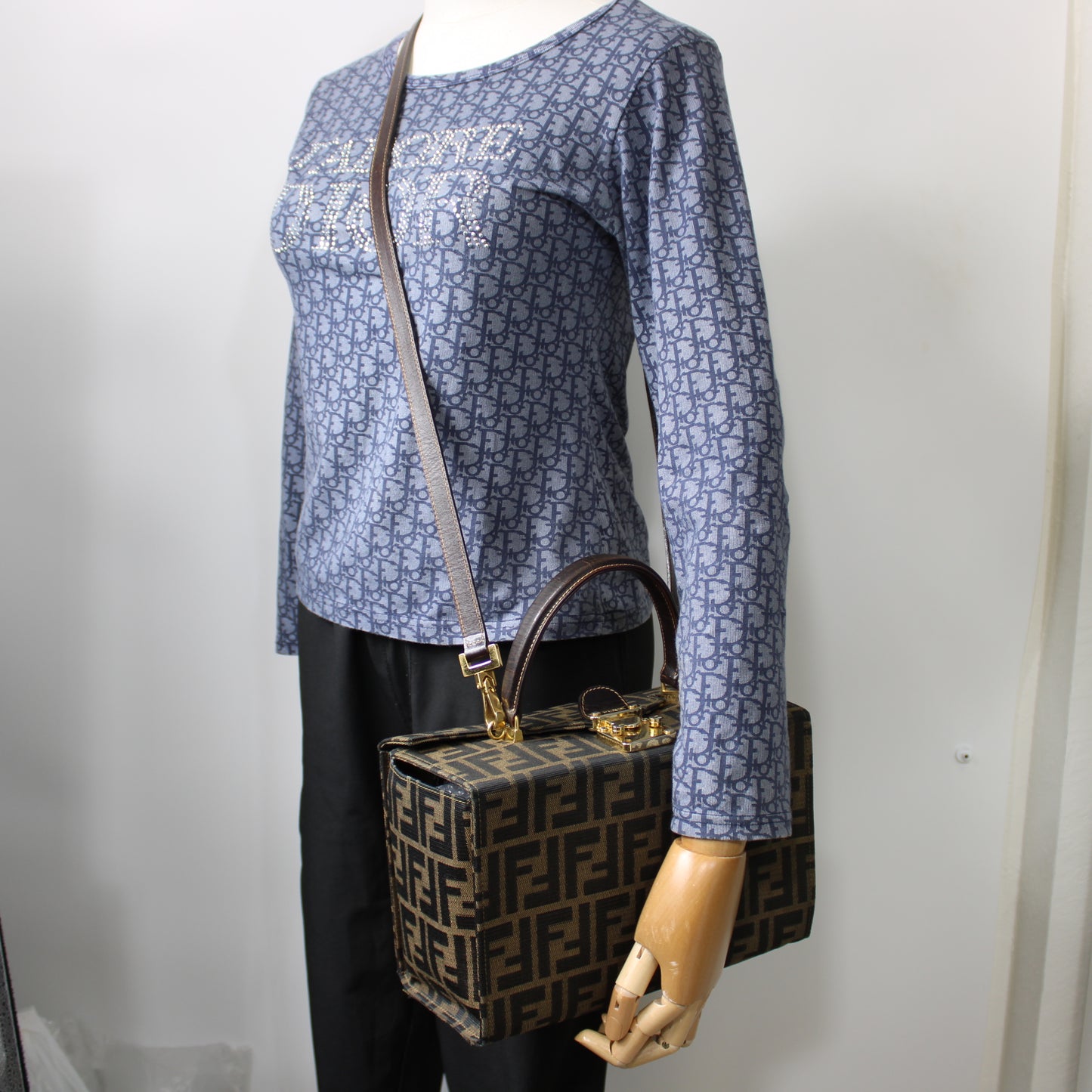 Fendi Brown Zucca Canvas Leather Vanity Crossbody Bag