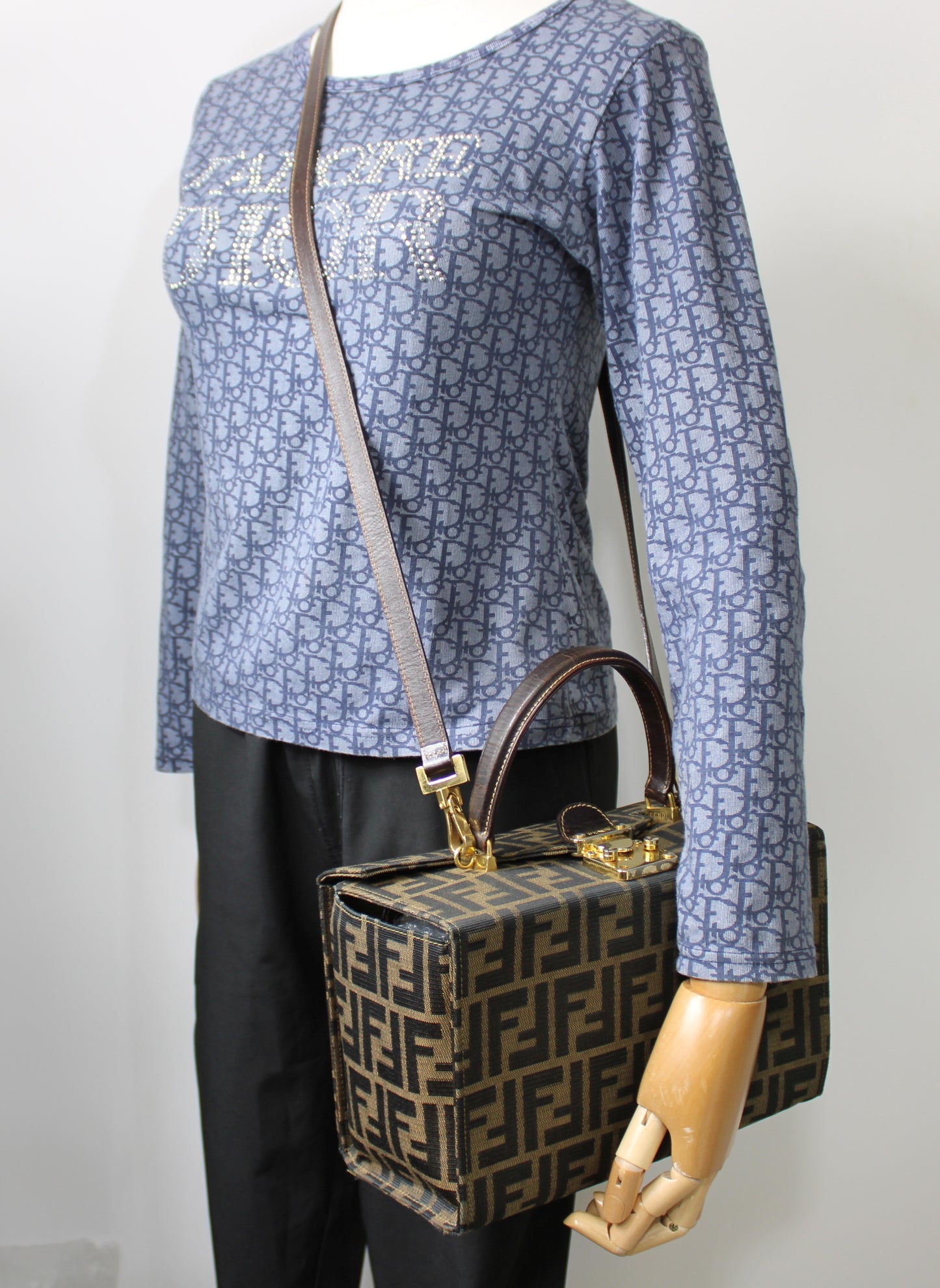 Fendi Brown Zucca Canvas Leather Vanity Crossbody Bag