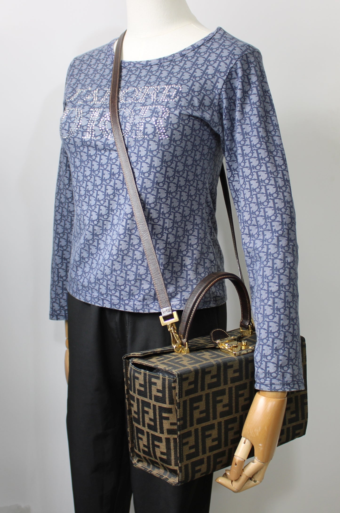 Fendi Brown Zucca Canvas Leather Vanity Crossbody Bag