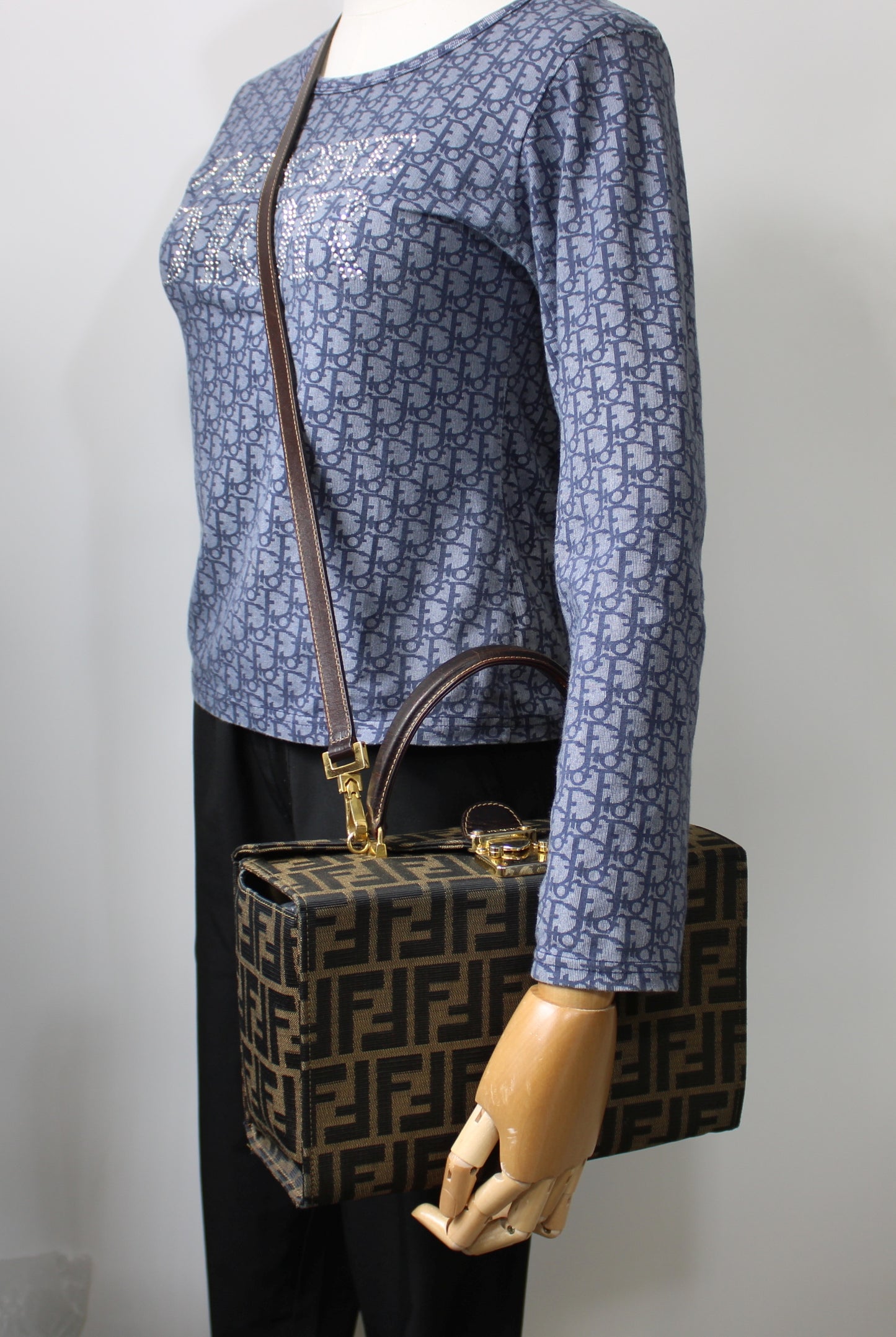 Fendi Brown Zucca Canvas Leather Vanity Crossbody Bag