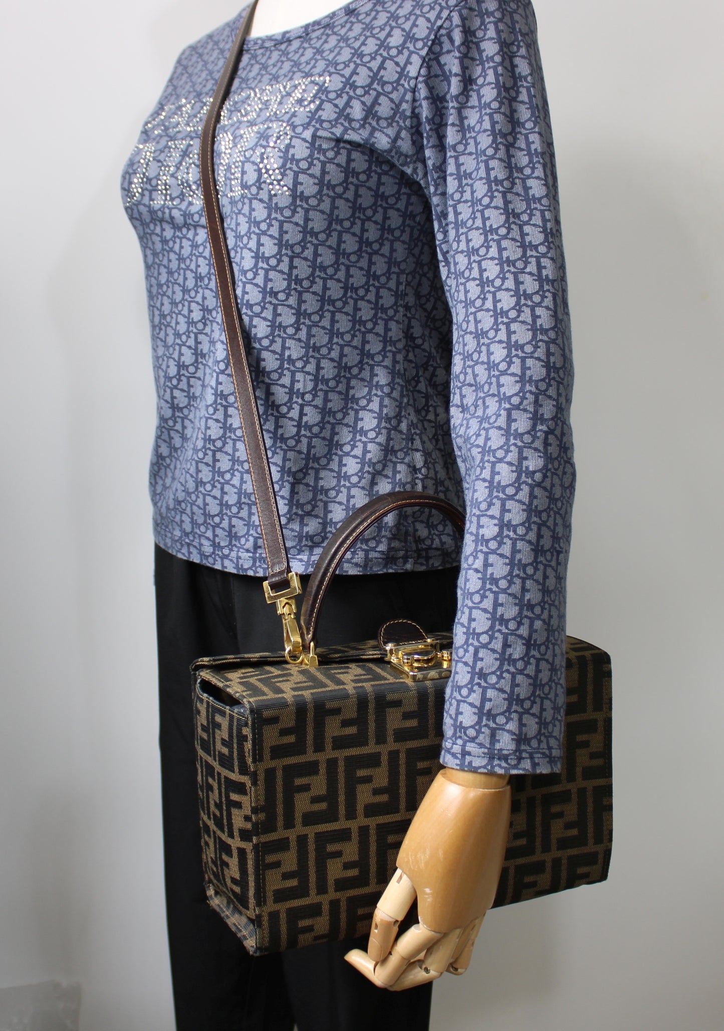 Fendi Brown Zucca Canvas Leather Vanity Crossbody Bag