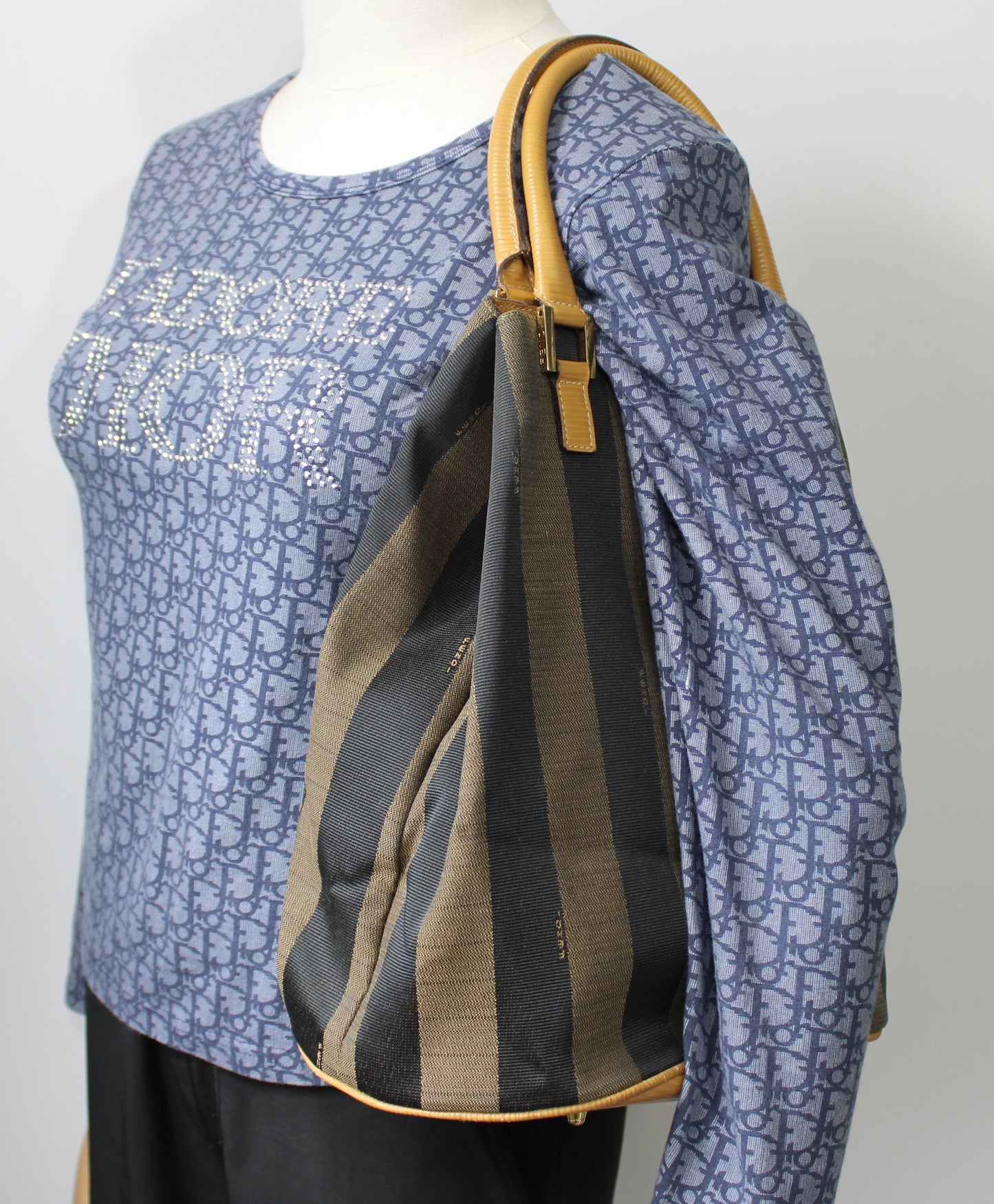 Fendi 2011 Pequin Striped Pattern Bucket Tote Brown #2