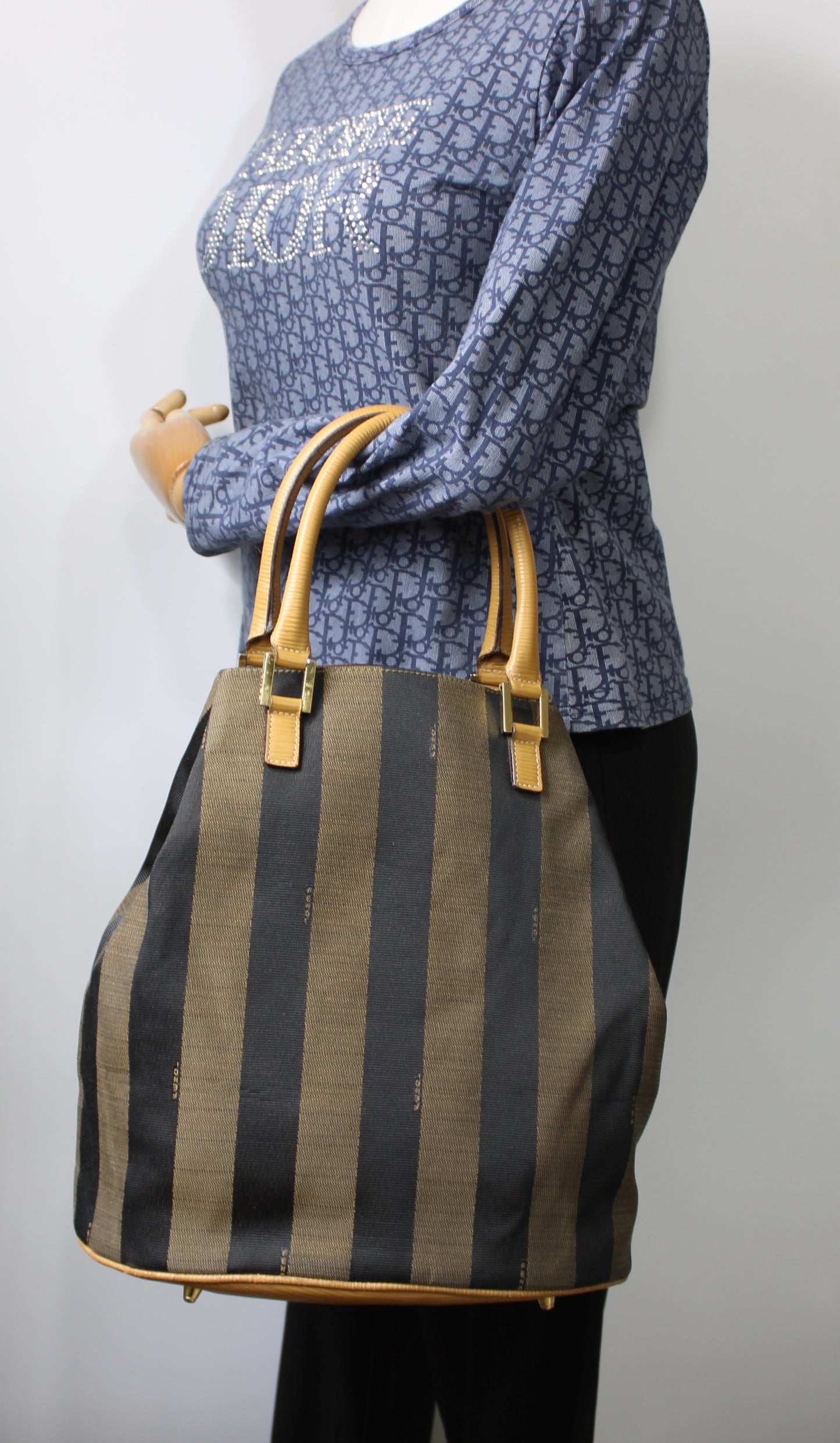 Fendi 2011 Pequin Striped Pattern Bucket Tote Brown #2