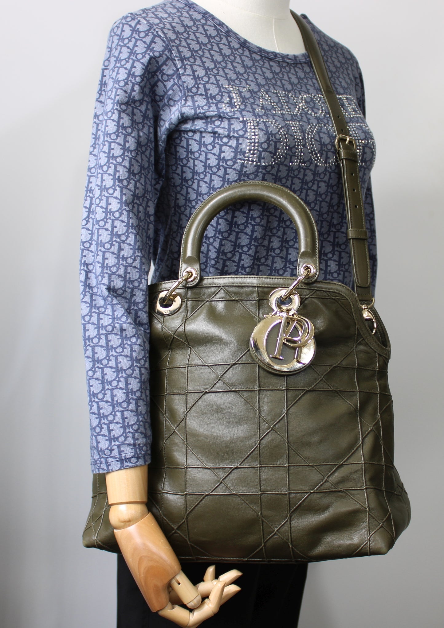 Christian Dior Khaki Leather Granville Large Tote Bag