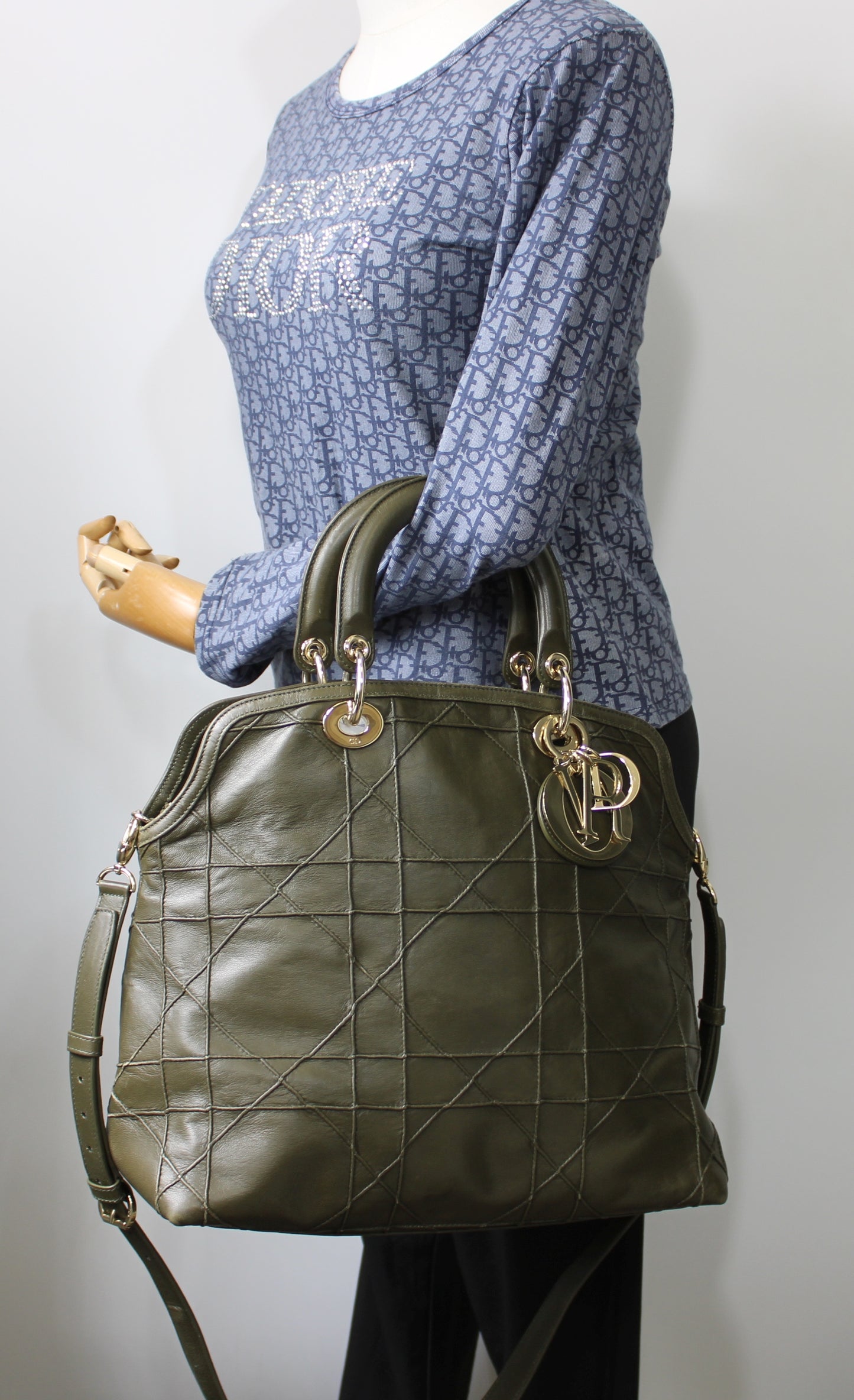 Christian Dior Khaki Leather Granville Large Tote Bag