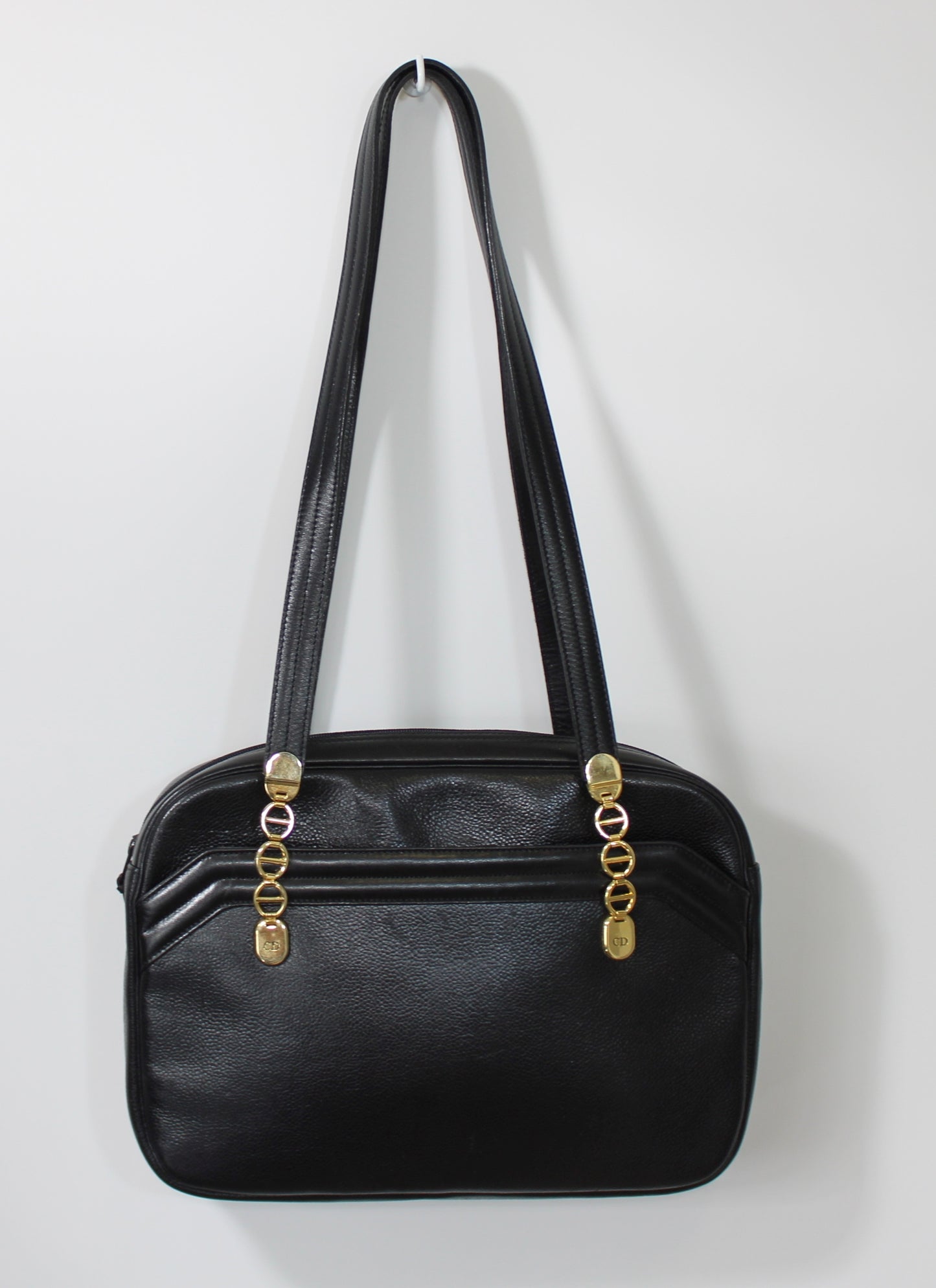 Christian Dior Black Leather Logo Chain Tote