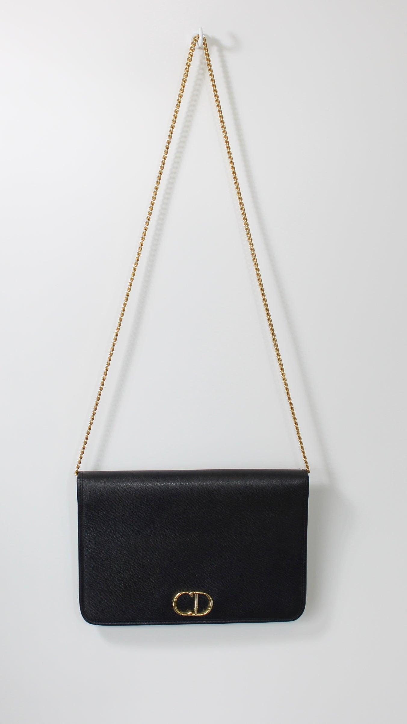 Christian Dior Black Textured Leather Chain Crossbody Bag