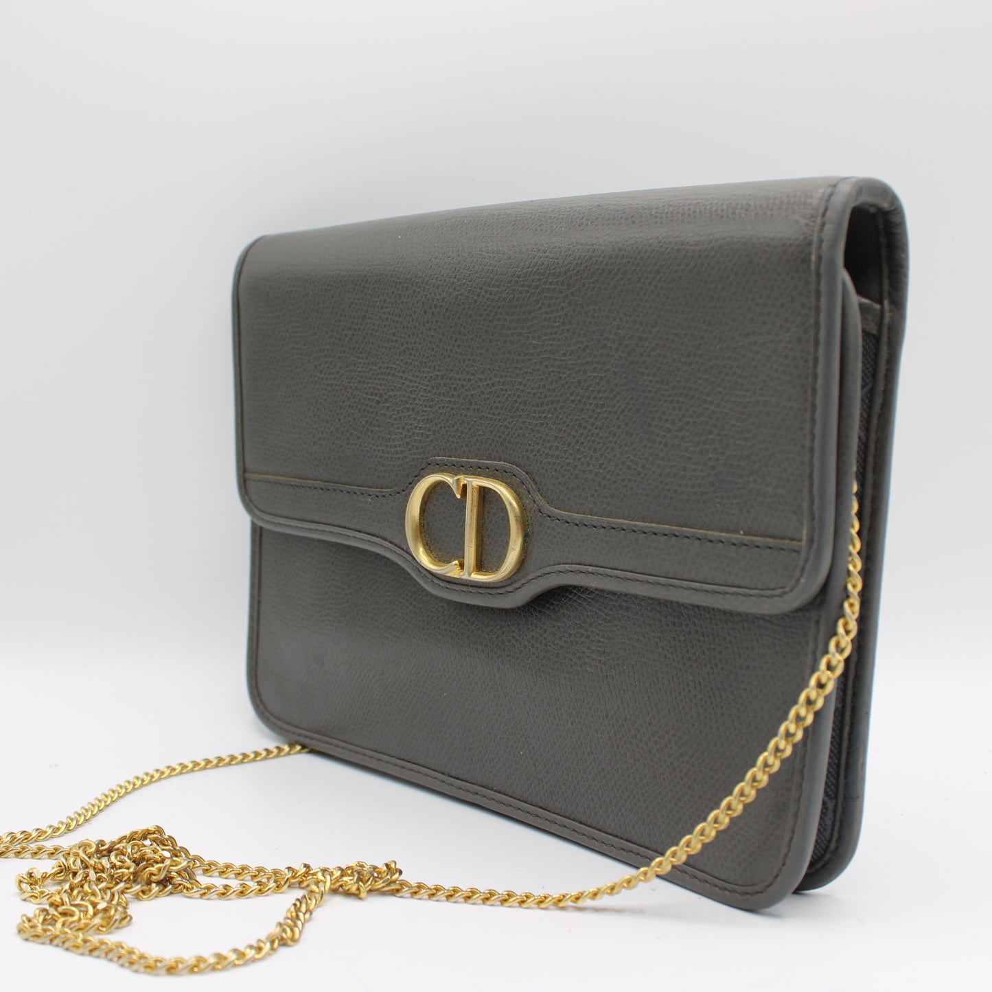 Christian Dior Gray Textured Leather Flap Crossbody Bag