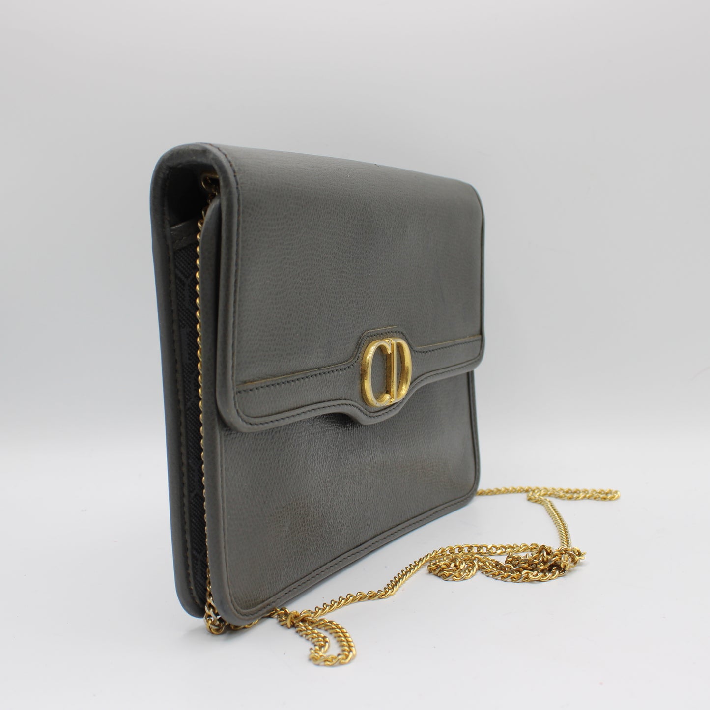 Christian Dior Gray Textured Leather Flap Crossbody Bag