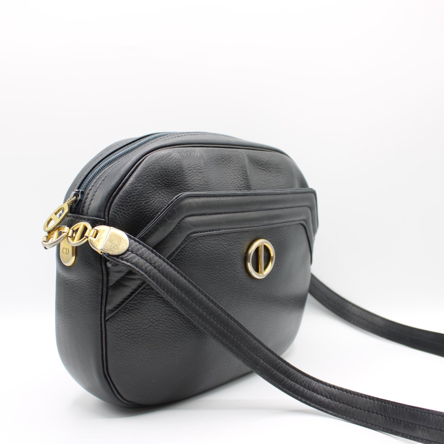 Christian Dior Black Leather CD Logo Crossbody Bag