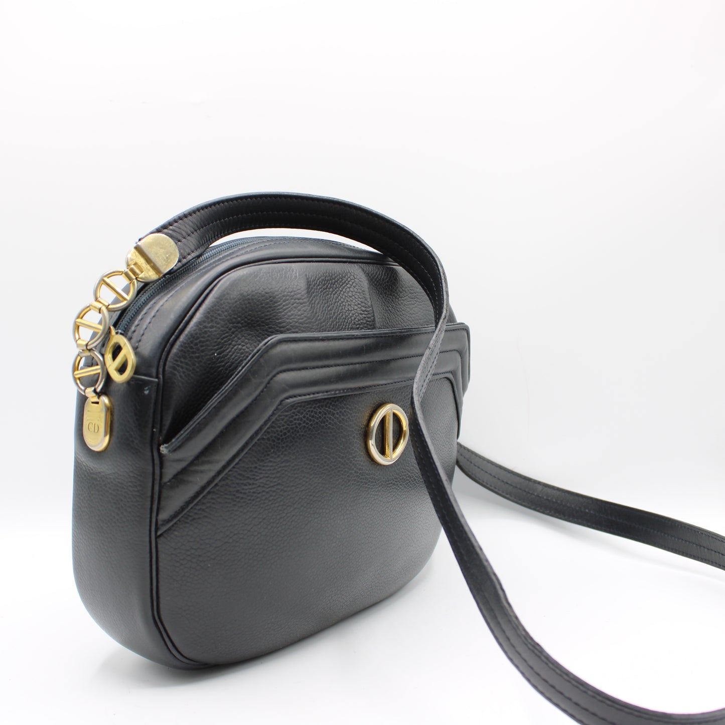 Christian Dior Black Leather CD Logo Crossbody Bag
