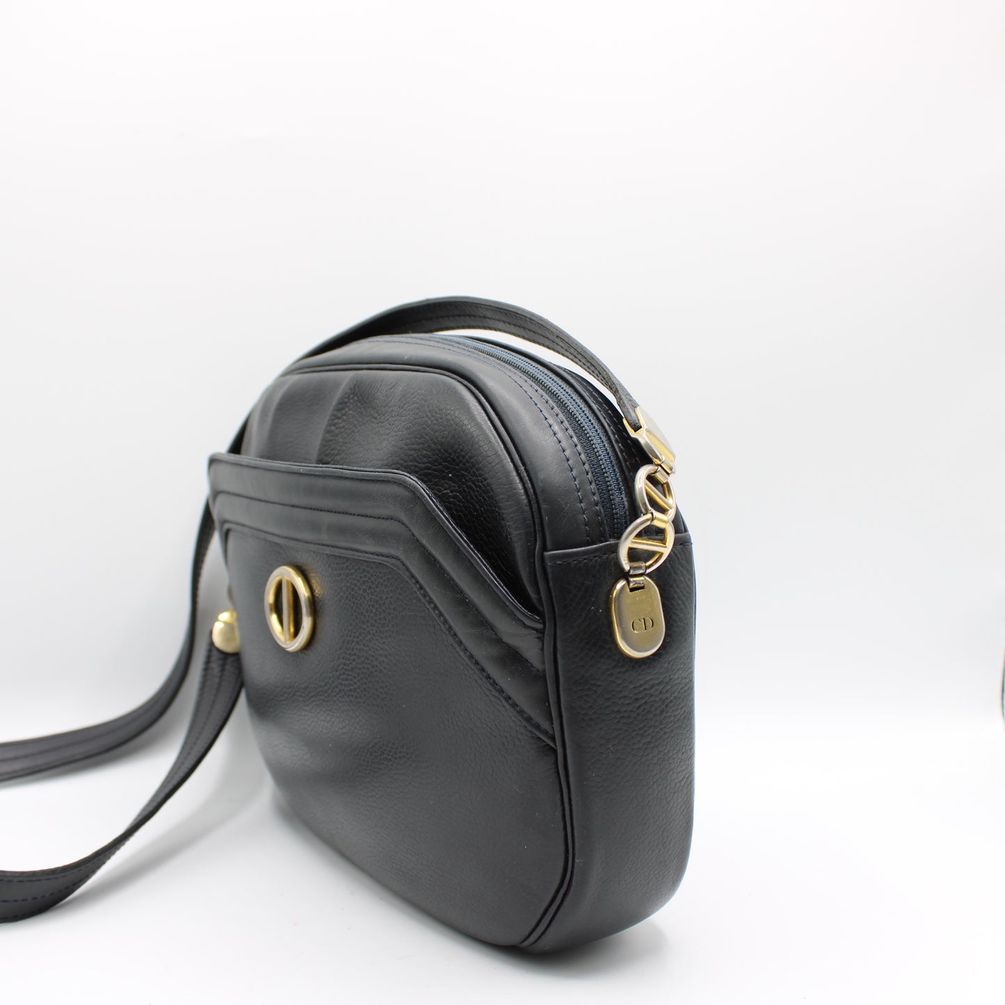 Christian Dior Black Leather CD Logo Crossbody Bag