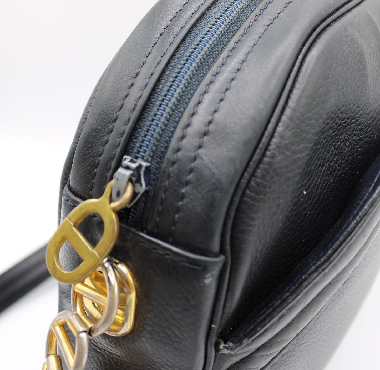 Christian Dior Black Leather CD Logo Crossbody Bag