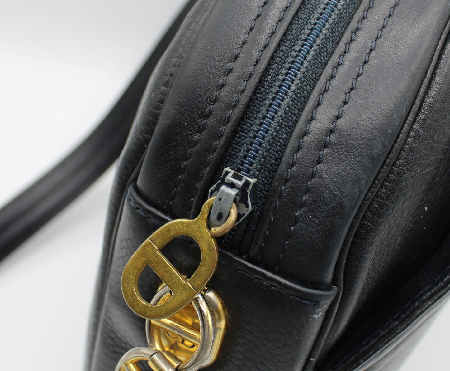 Christian Dior Black Leather CD Logo Crossbody Bag