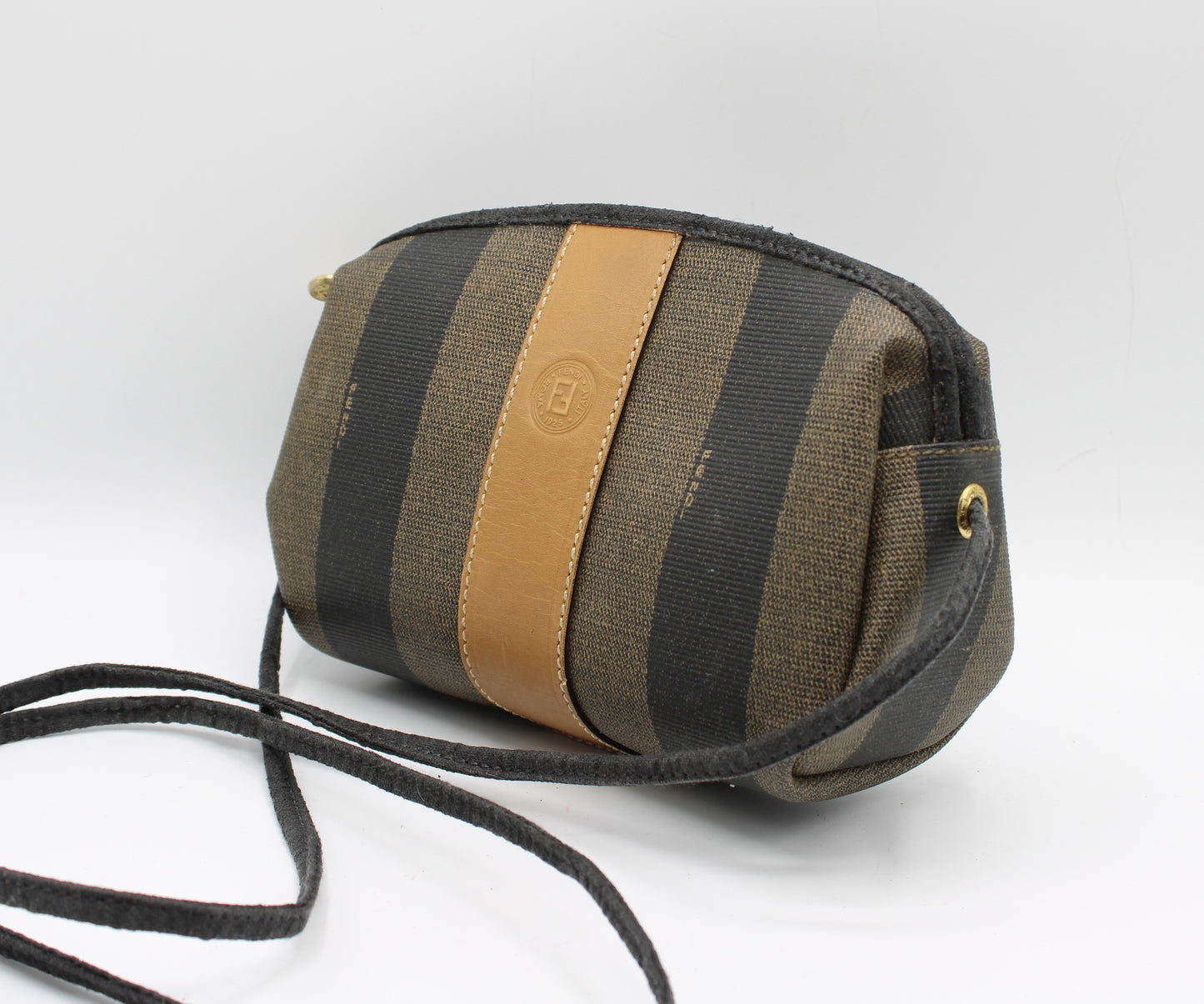 Fendi Brown Canvas Pequin Striped Crossbody Bag