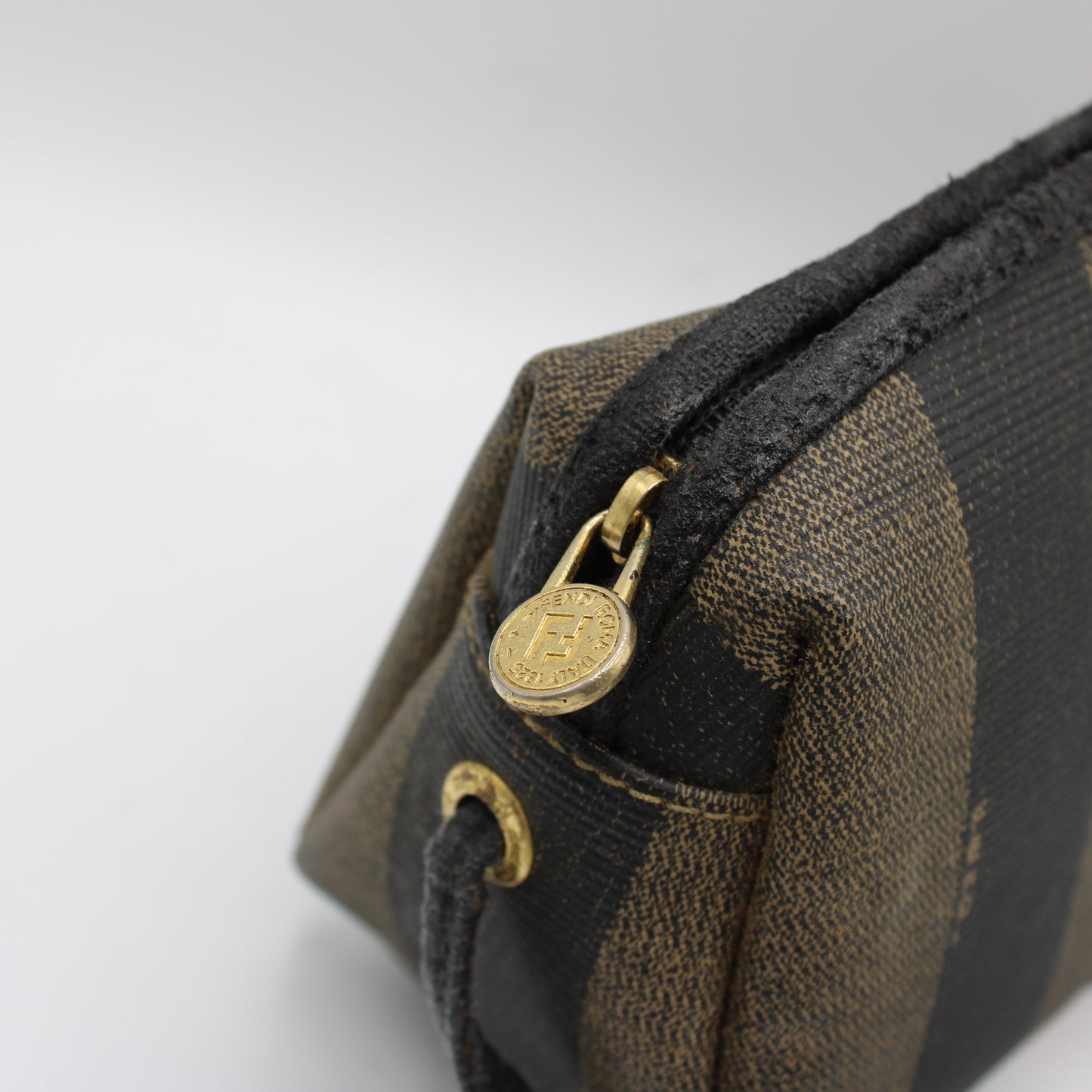 Fendi Brown Canvas Pequin Striped Crossbody Bag