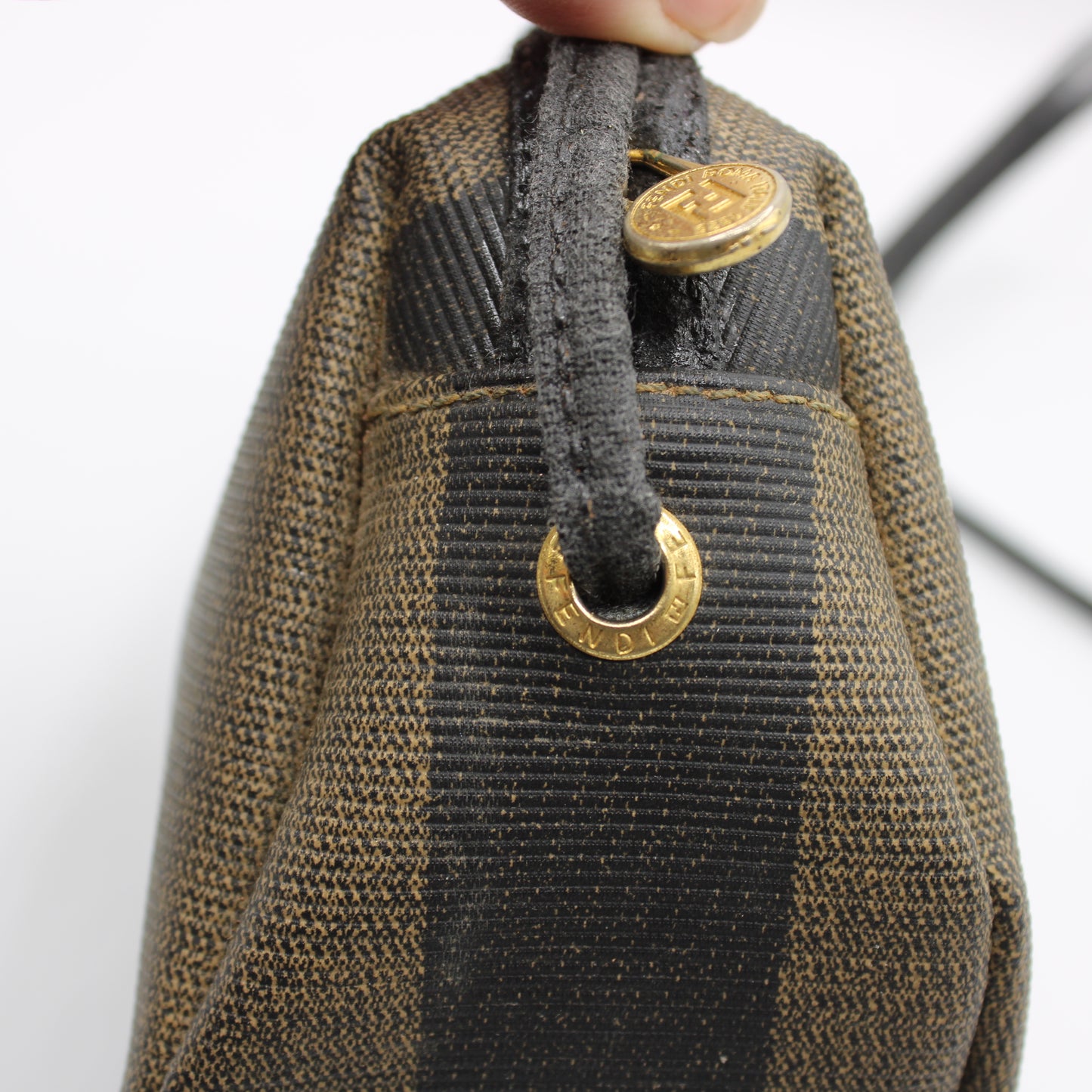 Fendi Brown Canvas Pequin Striped Crossbody Bag