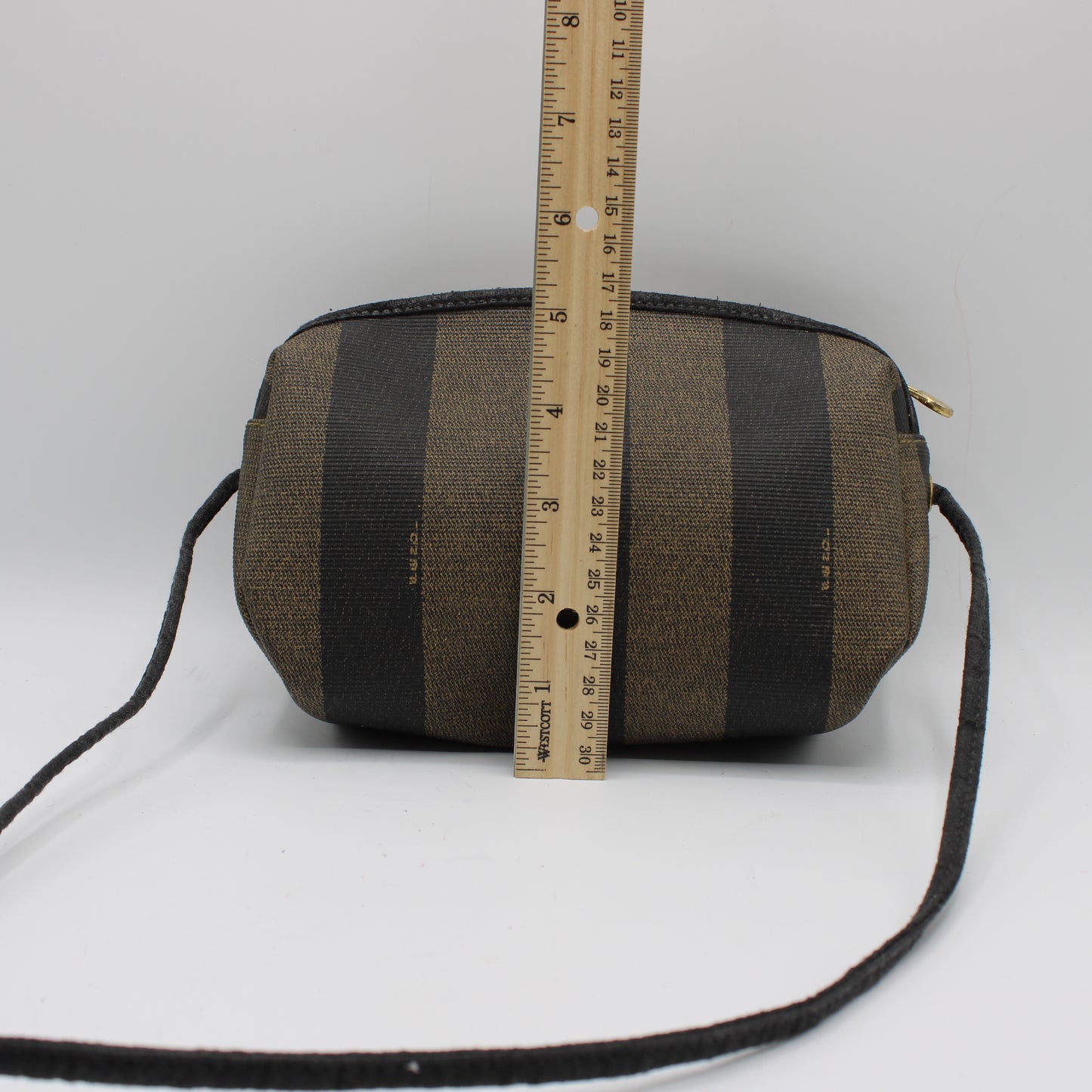 Fendi Brown Canvas Pequin Striped Crossbody Bag