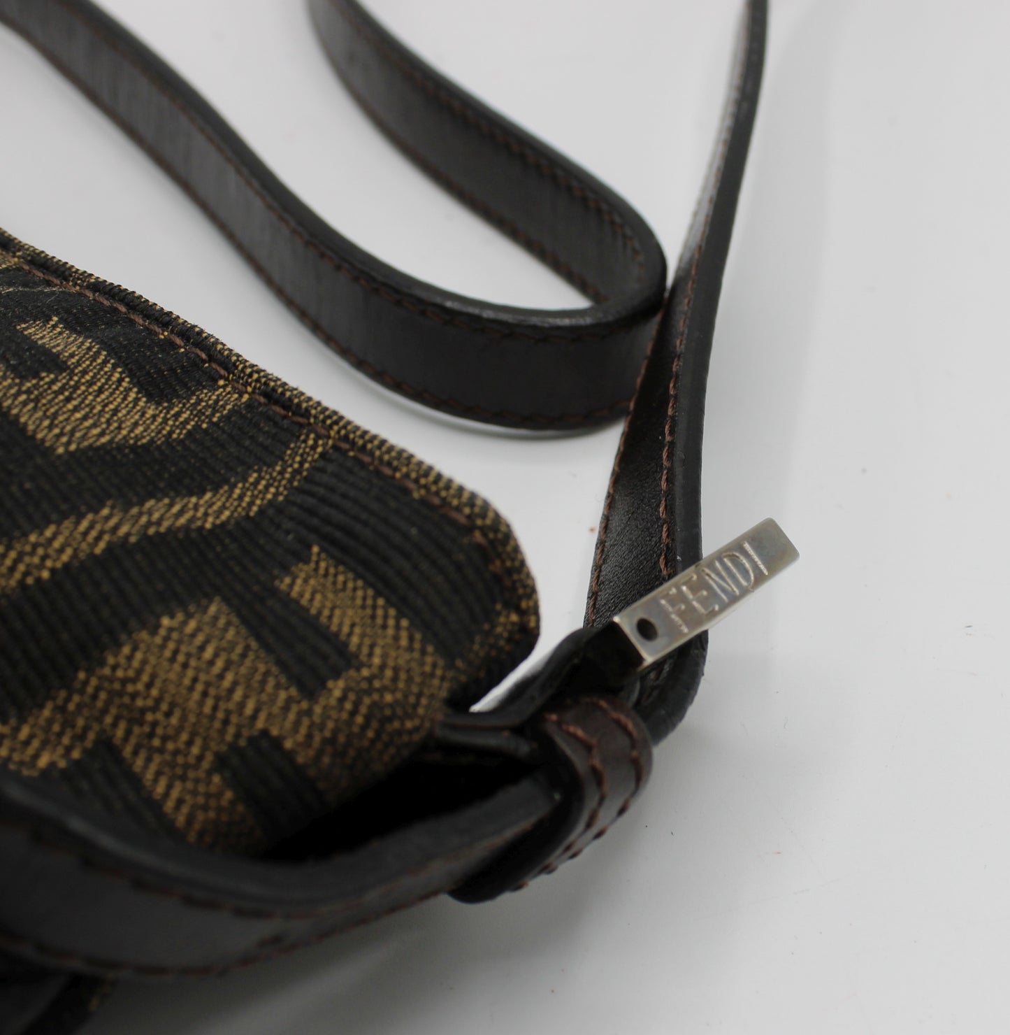 Fendi Brown Zucca Canvas Leather East West Baguette Bag