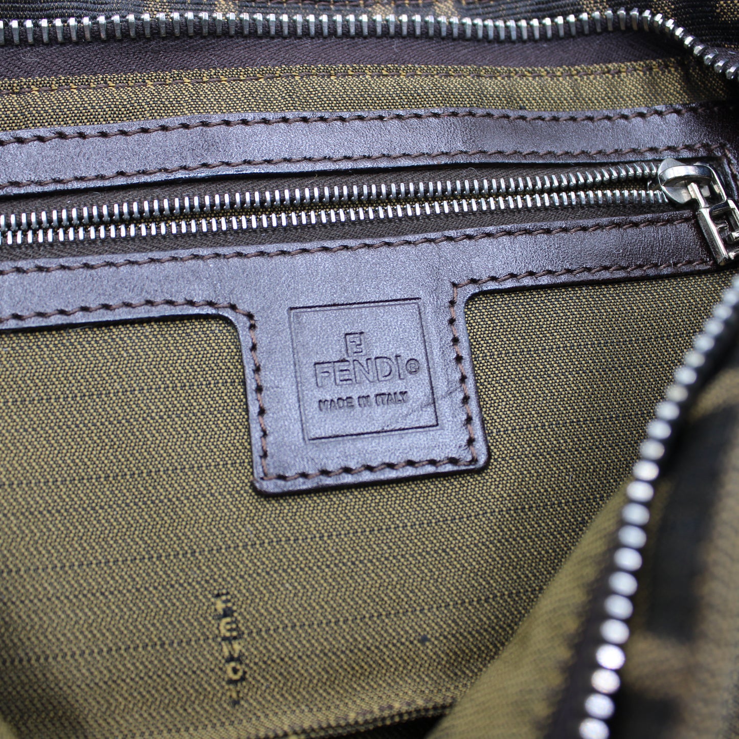 Fendi Brown Zucca Canvas Leather East West Baguette Bag